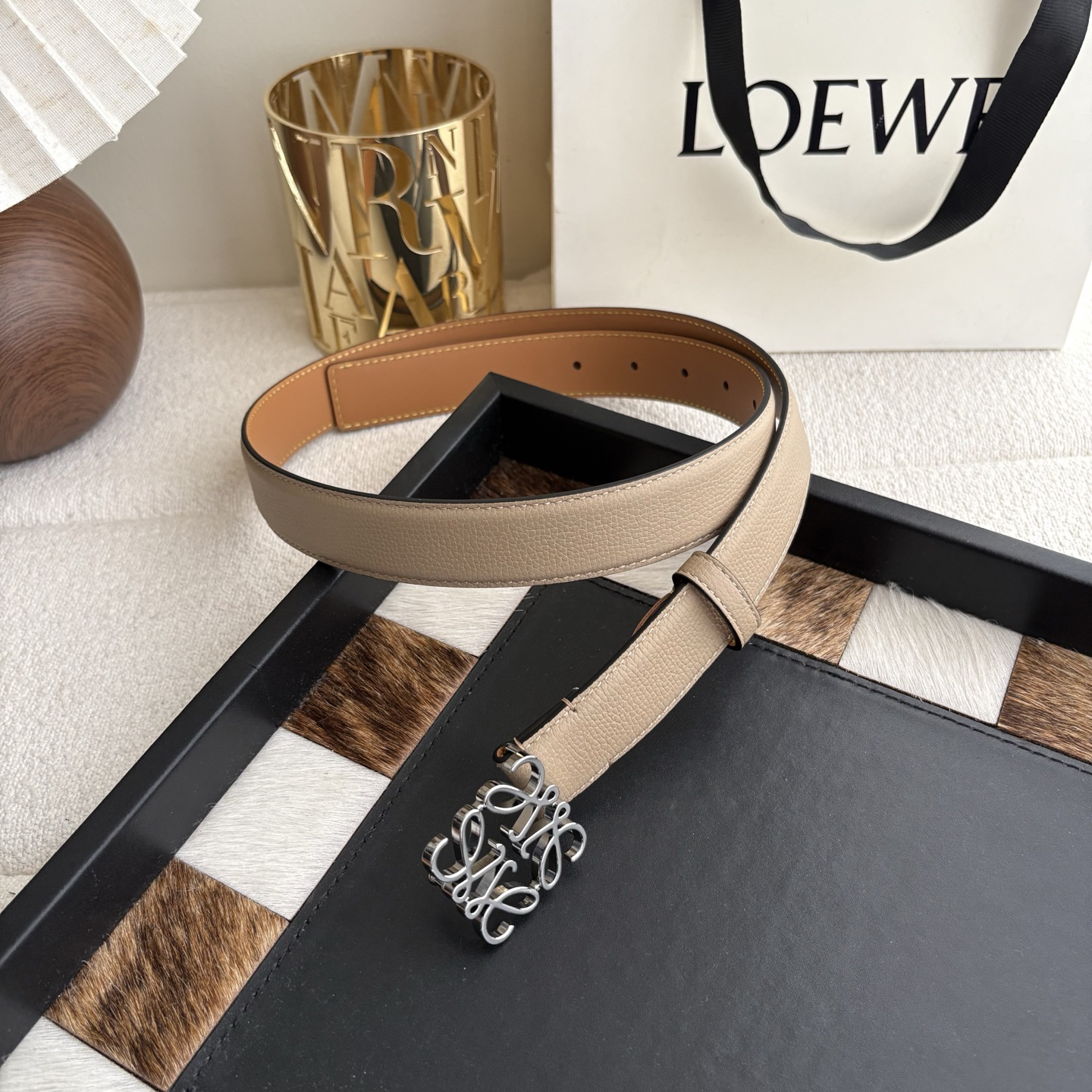 [TOP] LOEWE Leather Belt 2.8cm - Grey - 711 Luxury