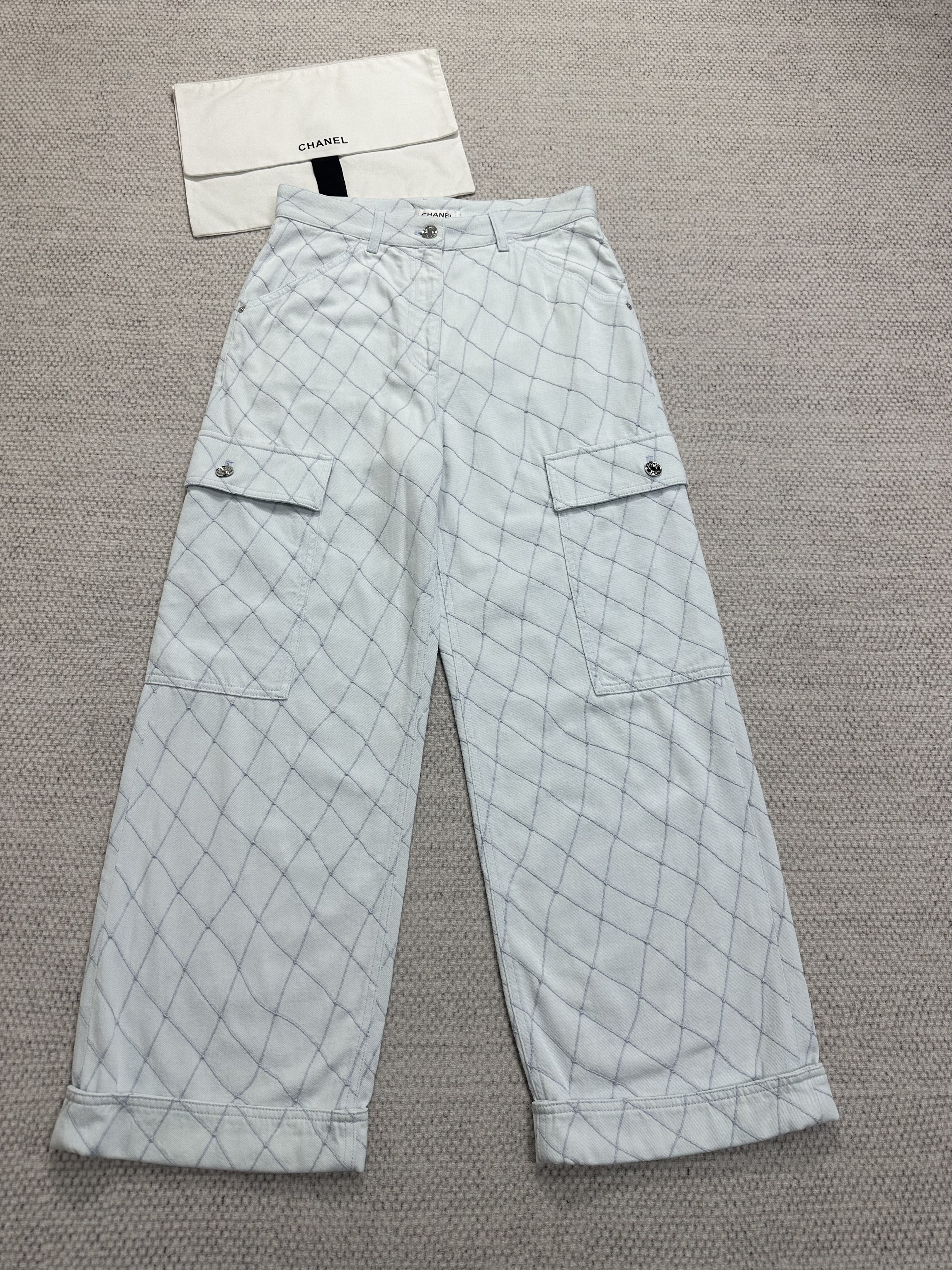 Chanel Top-quality Version Jeans Embroidered Denim Light Blue #385477