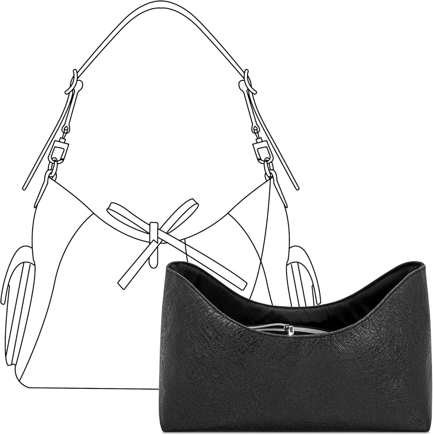 FANJI Project Purse Organizer Insert for LV Carryall Cargo Vibe PM Handbag, Custom Fit Inside Premium Lightweight Water Resistant Purse Insert with Zipper(Matte Black)