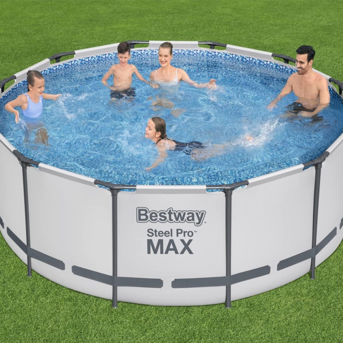 Bestway Steel Pro Max Round Frame Swimming Pool with Filter Pump, Grey, 12ft