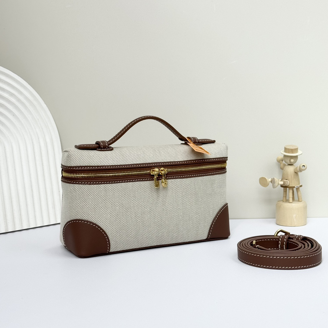 [TOP] Loro Piana Extra Pocket Bag Canvas 11x19x6.5cm - Beige and Brown - 711 Luxury