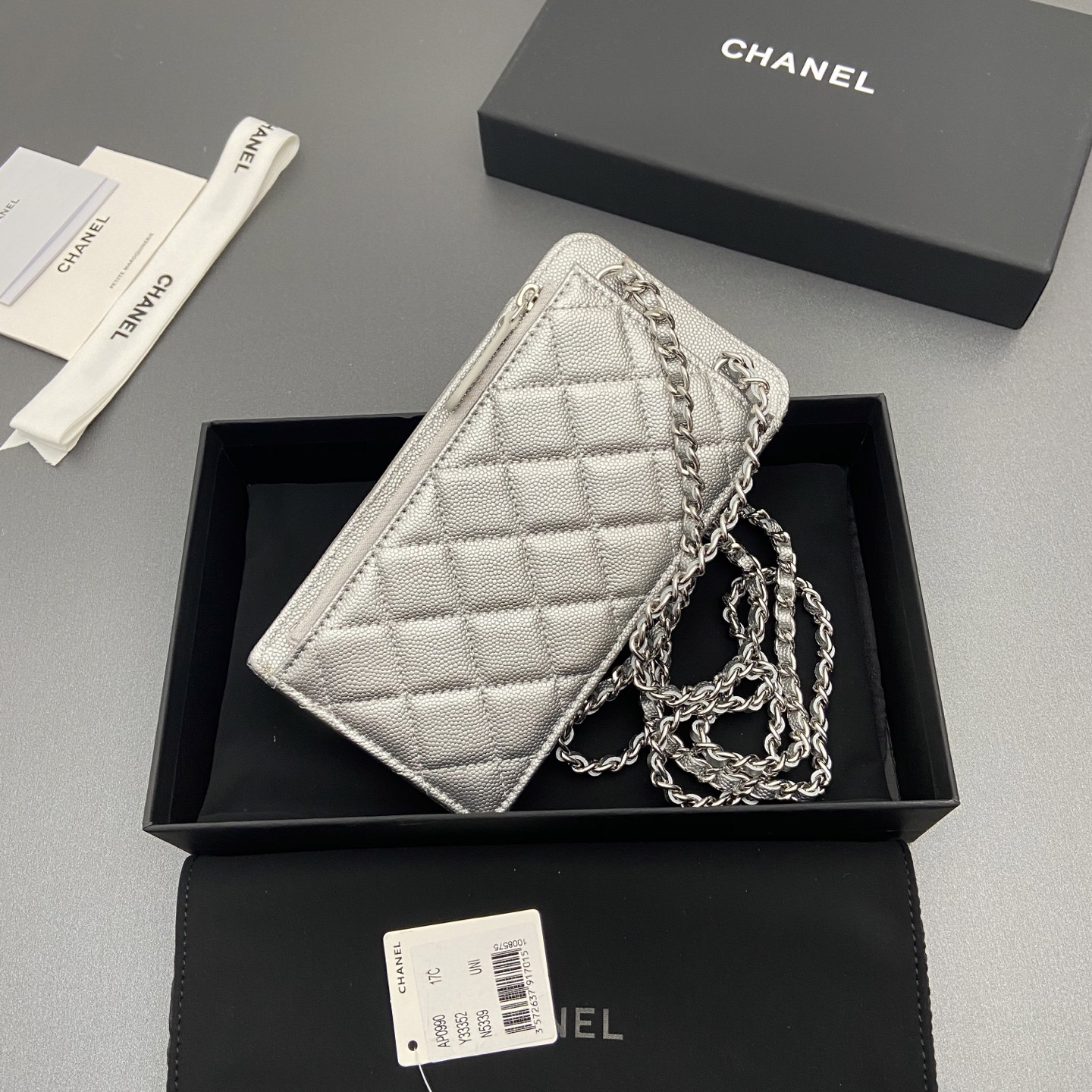 [TOP] CHANEL Phone Bag 18.5-9-3cm - Grey