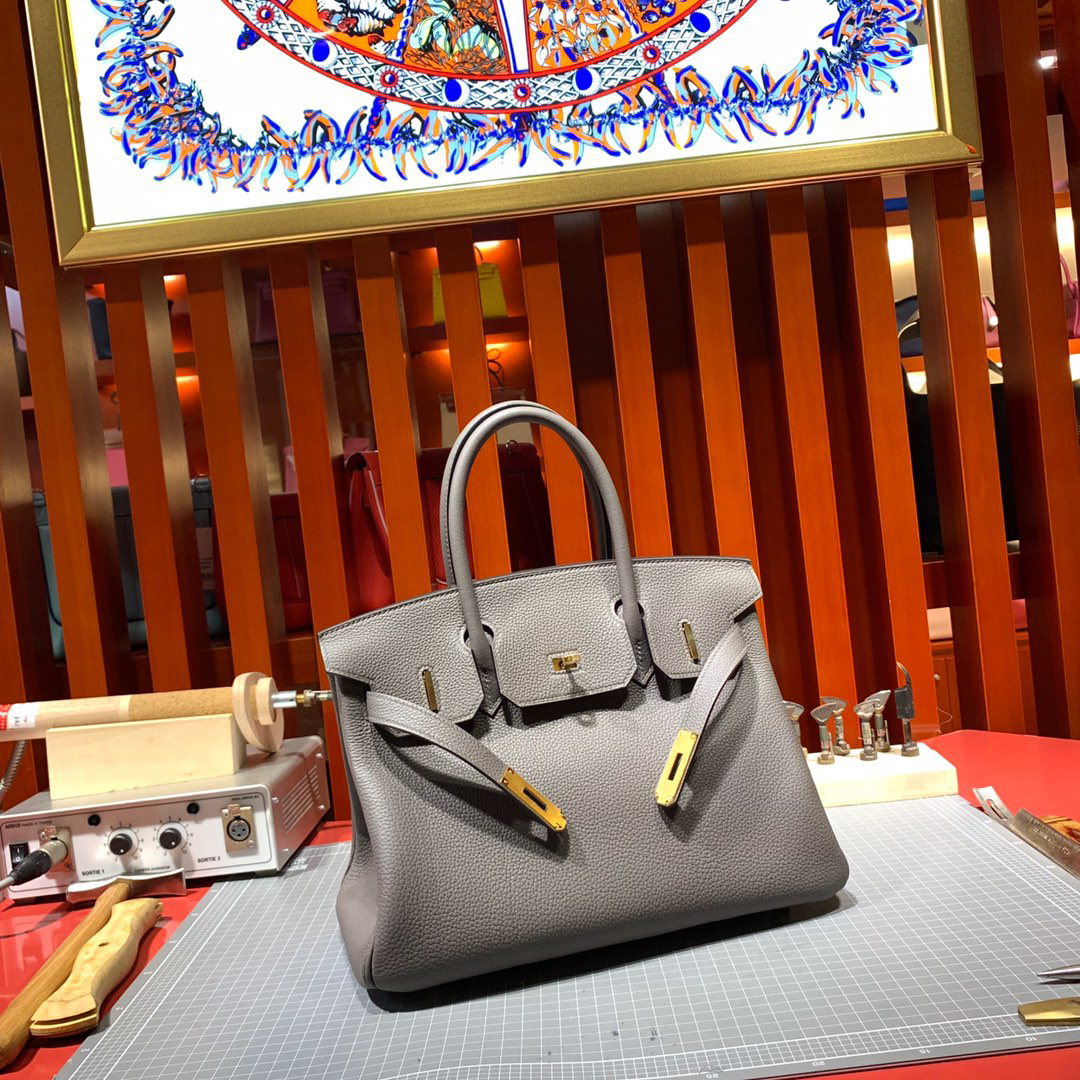 [TOP] HERMES Birkin Togo Leather 30cm - Etain & GHW