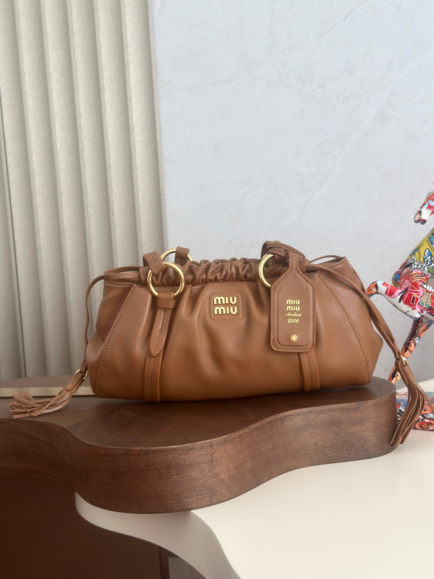 [TOP] Miu Miu Hobo Bag Lambskin 32x16x10.5cm - Brown - 711 Luxury