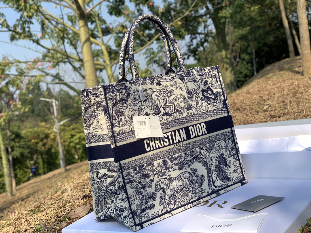 [TOP] Christian Dior Book Tote Bag 41.5x35x18cm - Navy Blue