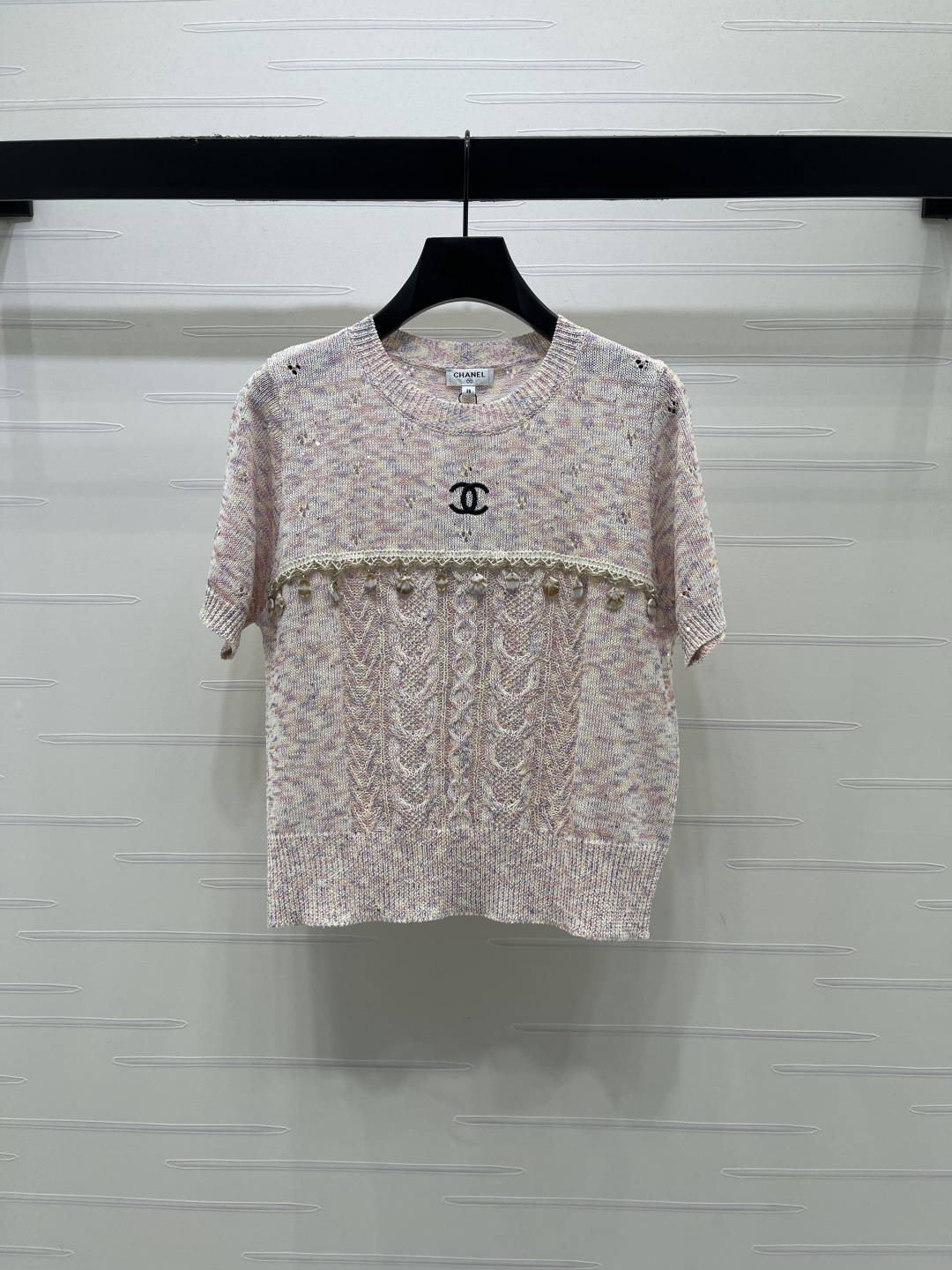 [TOP] CHANEL Shell Tassel Round Neck Knit T-shirt - Pink
