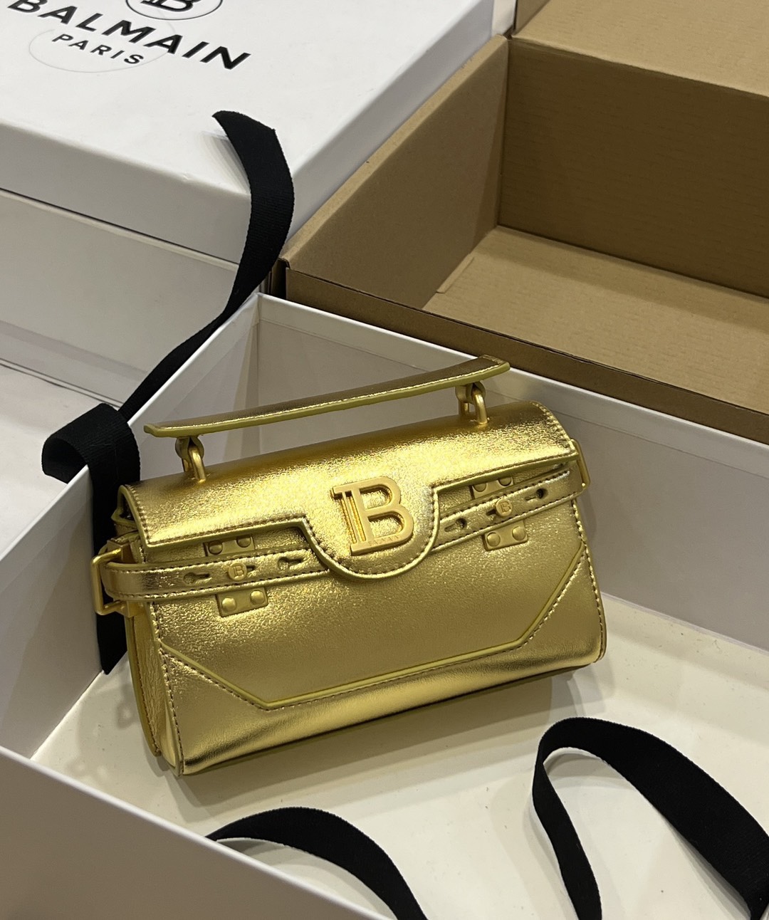 [TOP] BALMAIN Cowhide Bag 19*12*7.5 CM - Gold - 711 Luxury