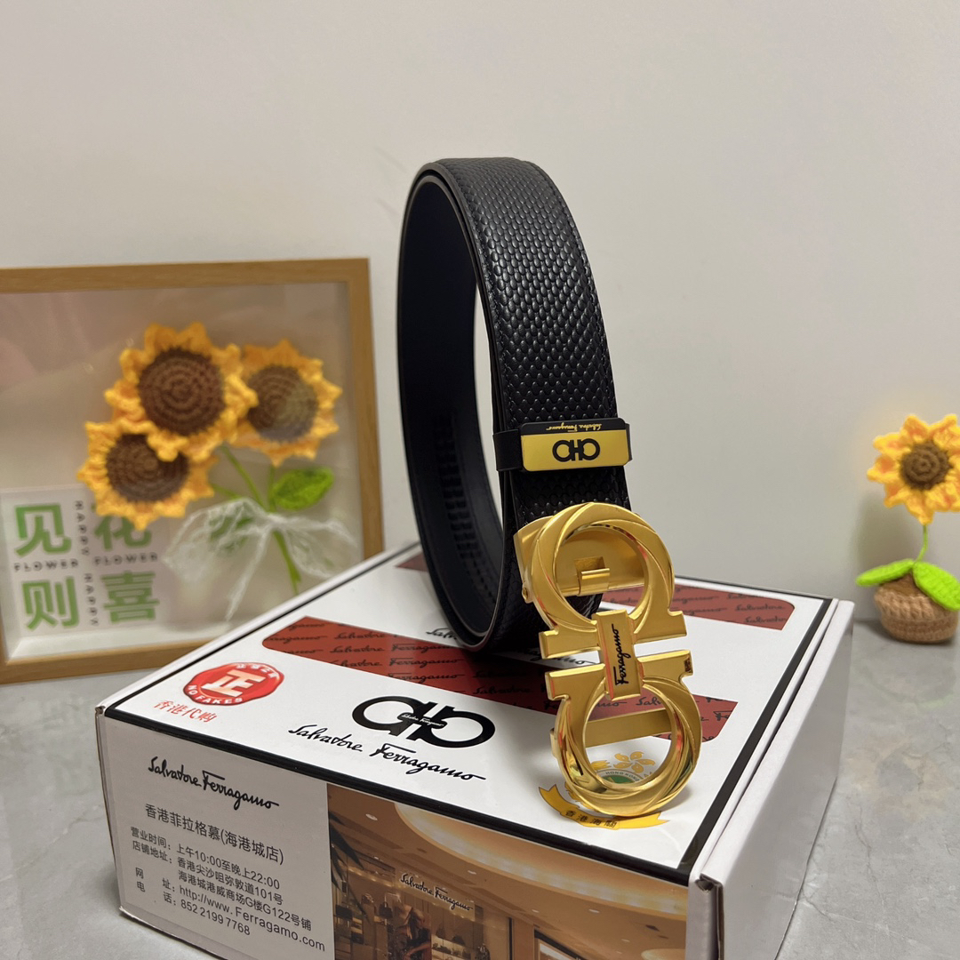 [TOP] Ferragamo Men's Belt 3.5cm - Black - 711 Luxury