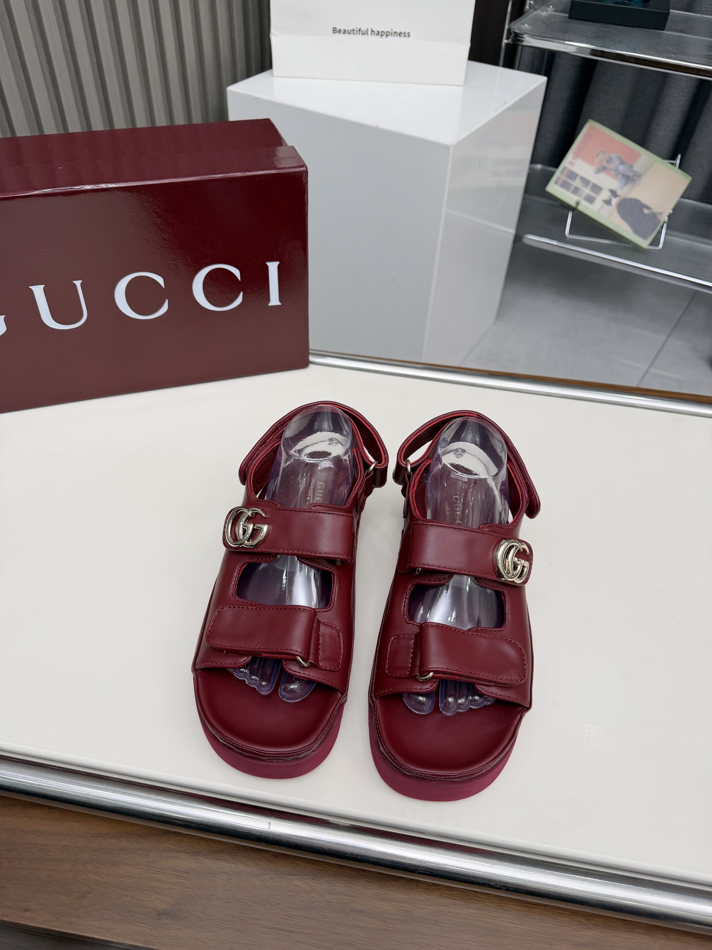 [TOP] GUCCI Velcro Thick-soled Sandals - Red - 711 Luxury