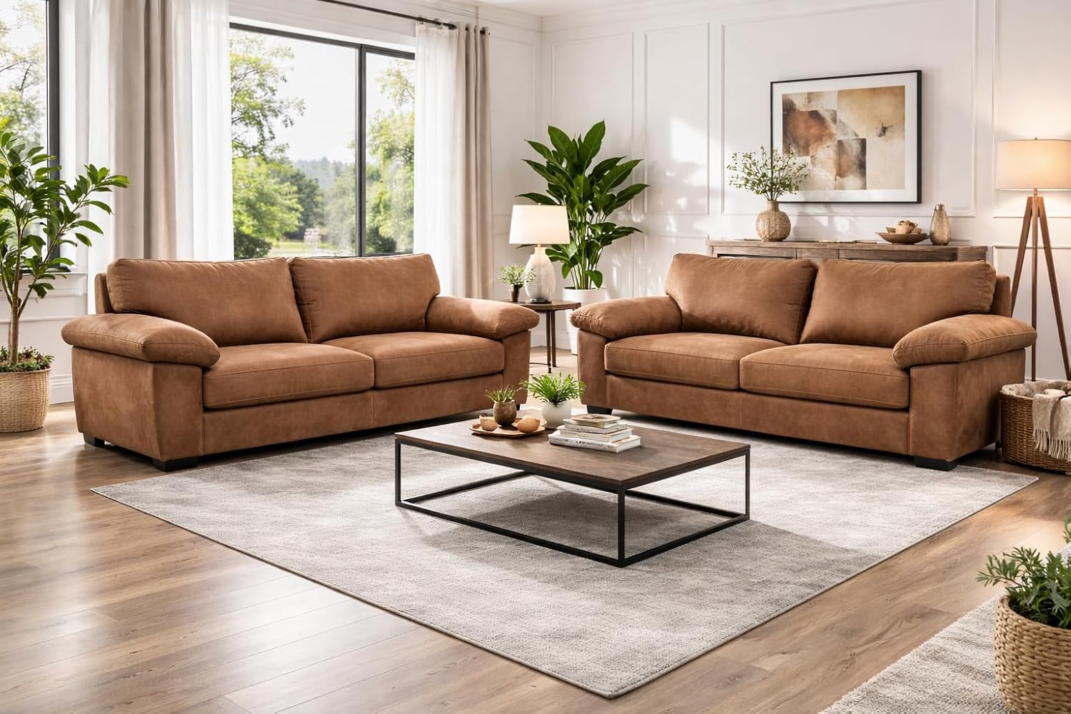SOFA SCENE Amalfi Style 3+2 Seater Sofa Set, Oakland Fabric, Black,/Brown Contemporary Living Room Furniture (MIDNIGHT BLACK, 3 SEATER)