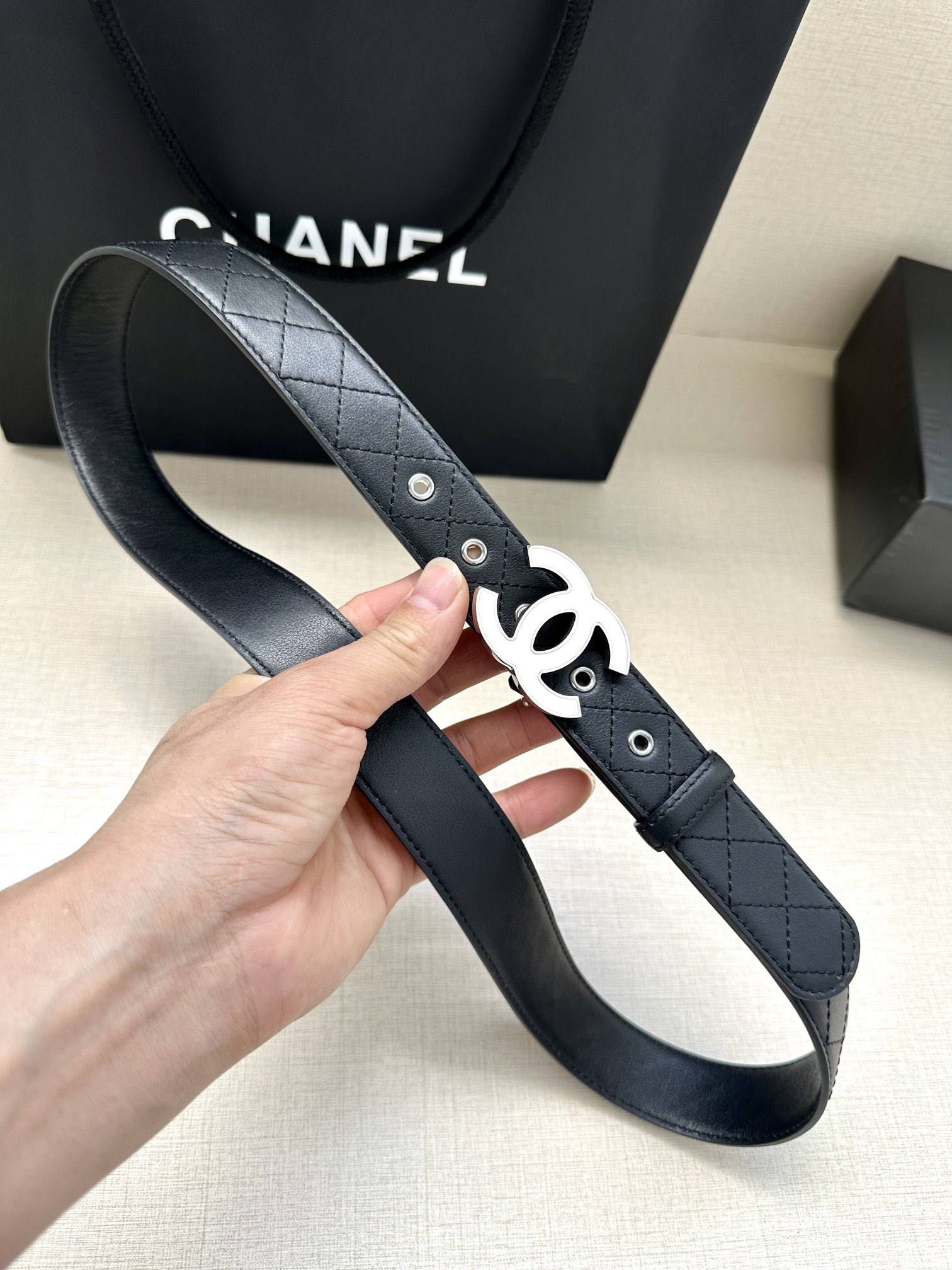 [TOP] CHANEL Cowhide Belt 3 cm - Black - 711 Luxury