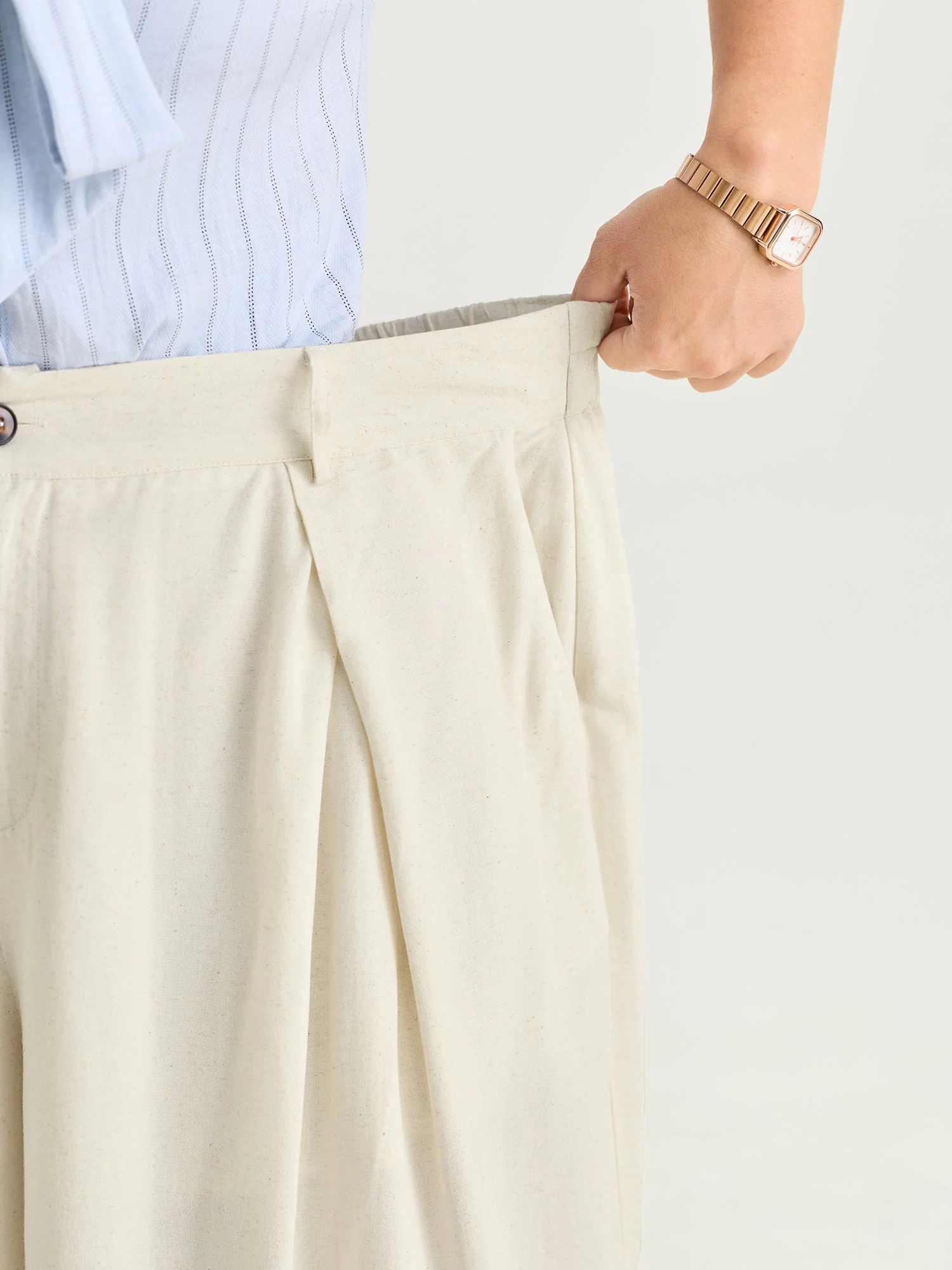 Cotton Linen Blend Wide-Leg Pants