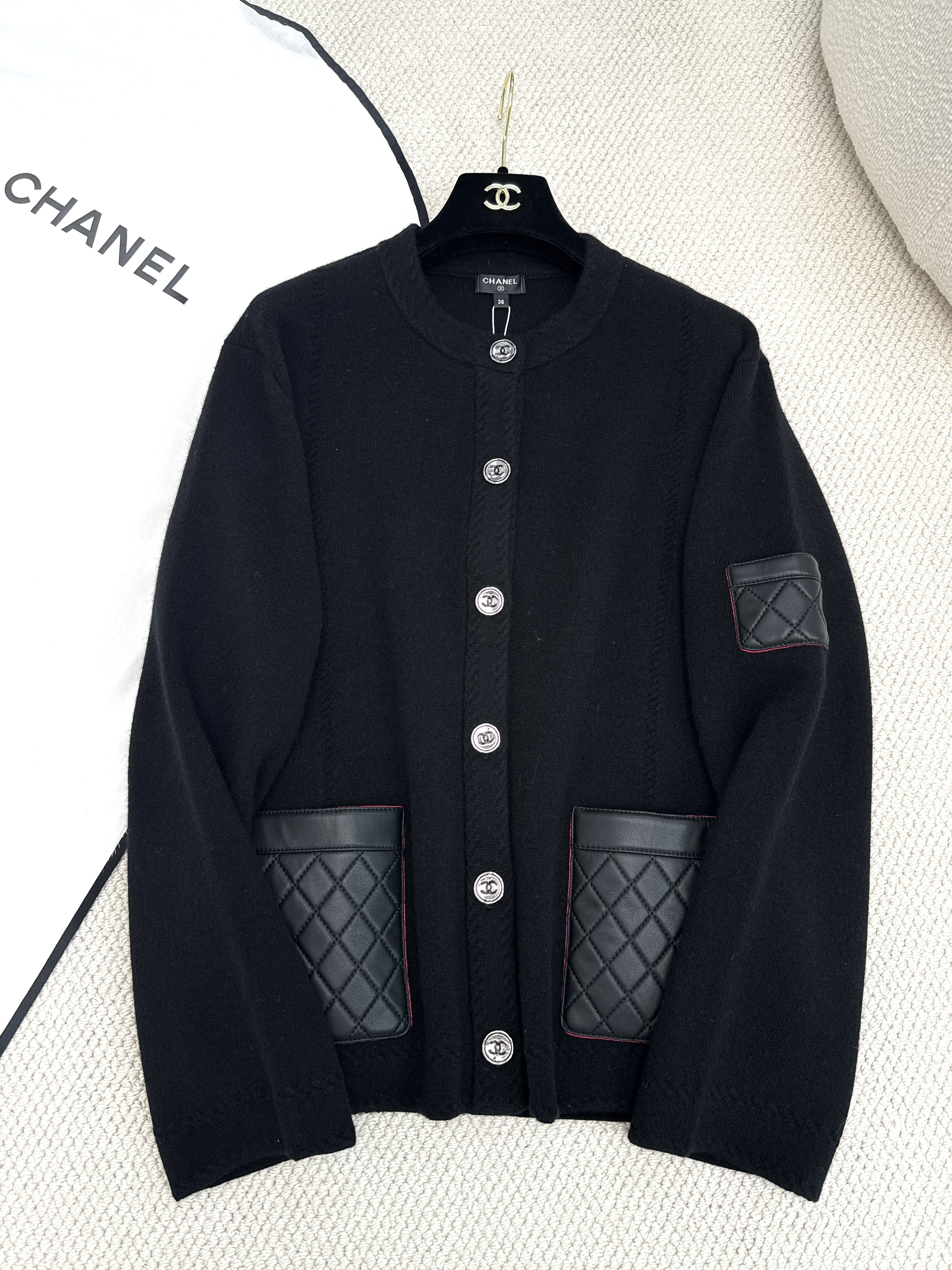 Chanel Clothing Chanel Cashmere and Leather Knitted Cardigan #378457 View 2 | Nigo Office