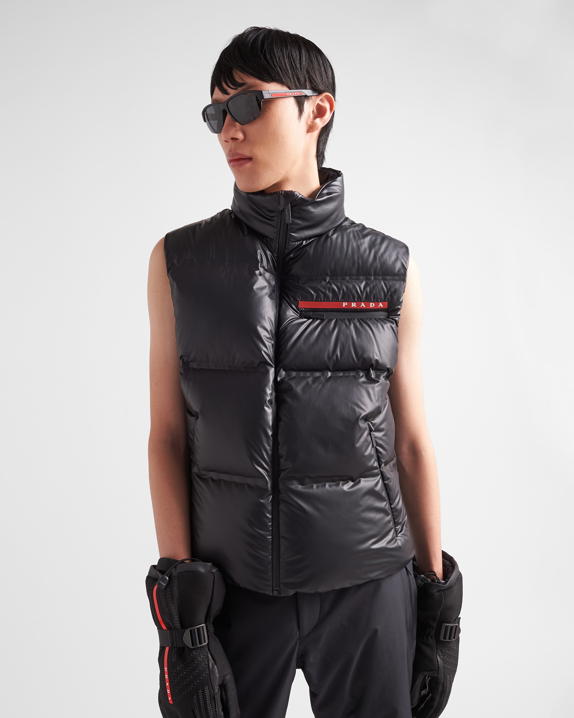 Prada black Clothing PRADA Black Light Technical Fabric Down Vest #396608 View 2 | Nigo Office