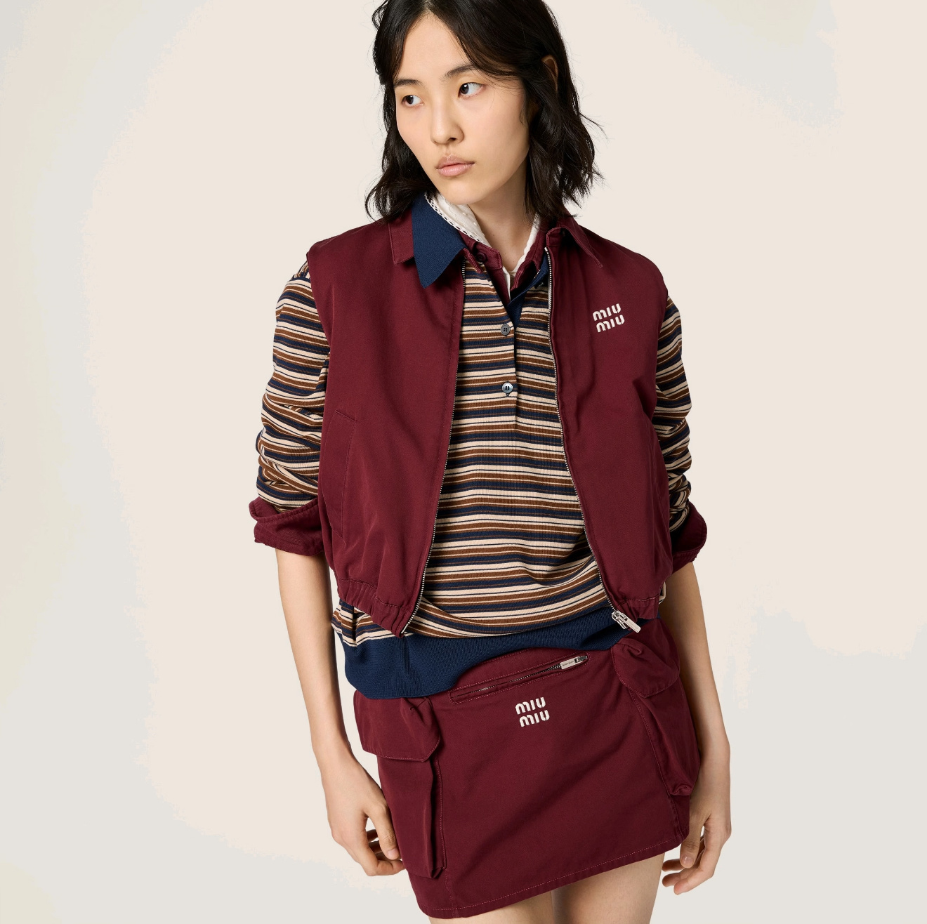Miu Miu 26 New Letter Embroidery Burgundy Workwear Skirt #381172