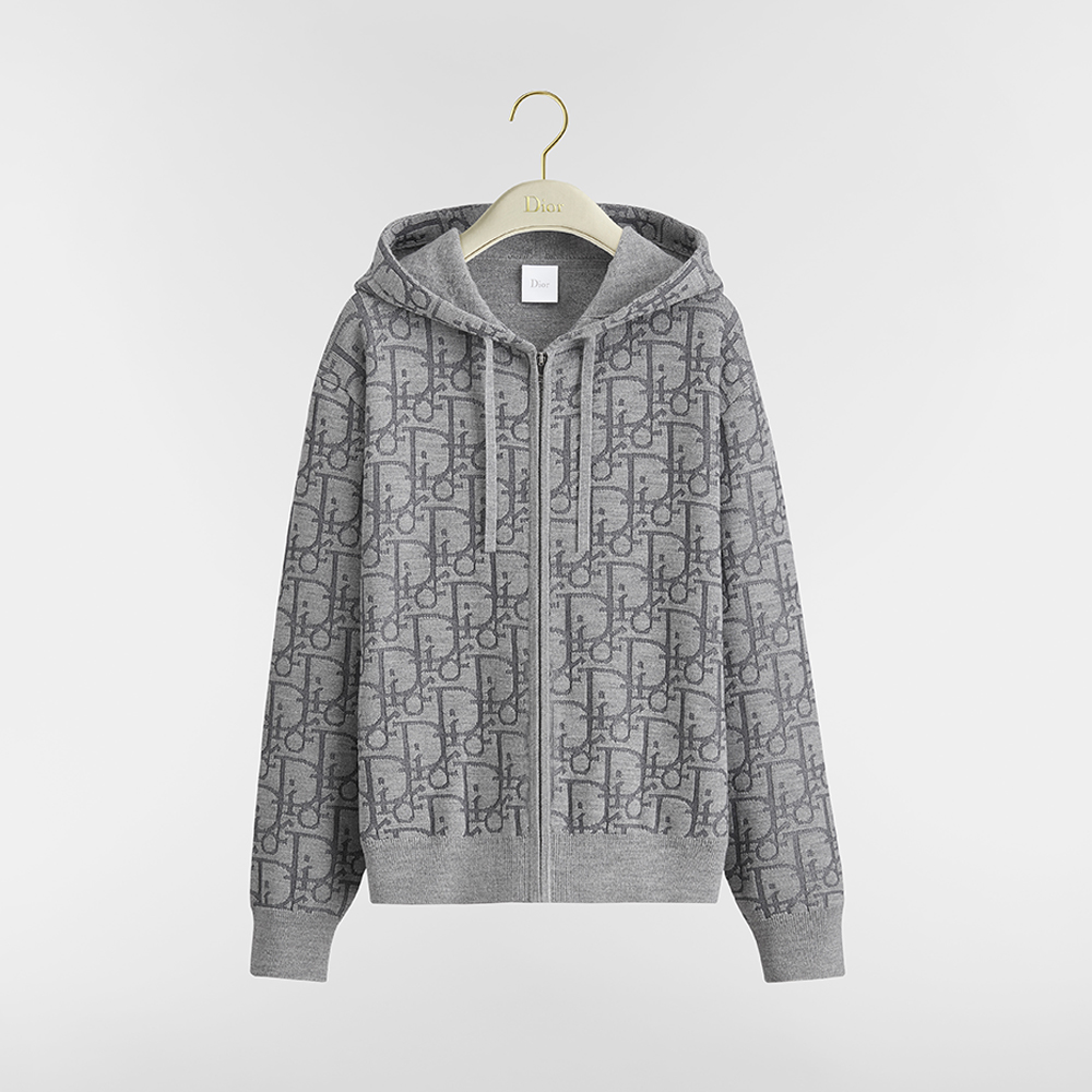 Dior blue Clothing DIOR Hooded Zipped Cardigan Navy Blue Dior Oblique Wool-Blend Jacquard #388636 View 2 | Nigo Office