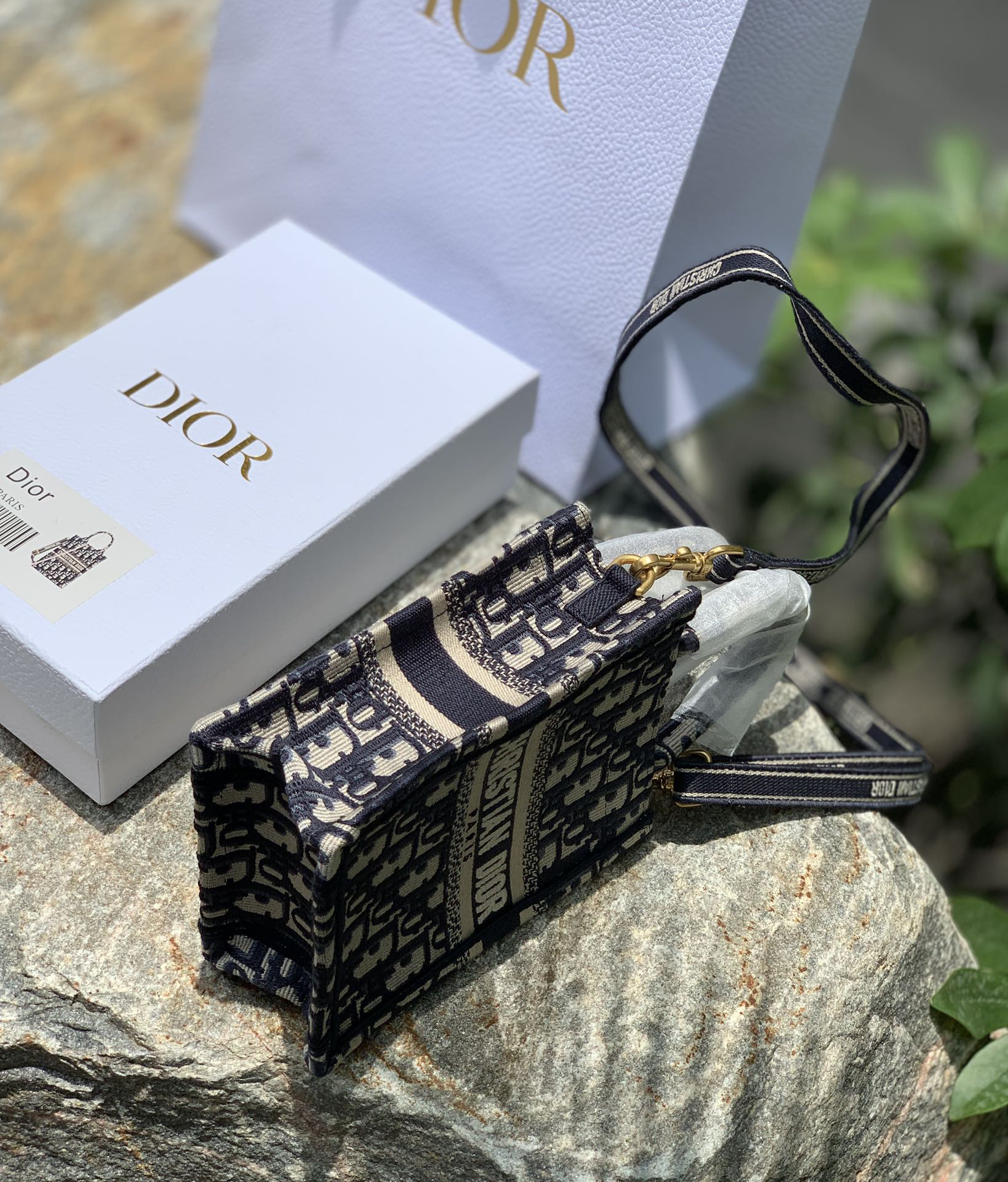 [TOP] Christian Dior Book Tote Bag 13.5x5x18cm - Navy Blue