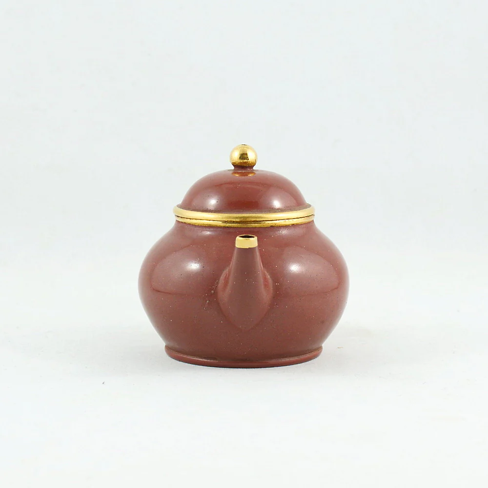 Yixing Gold Mounted Shuimo Polished Pear Shape Chinese Teapot