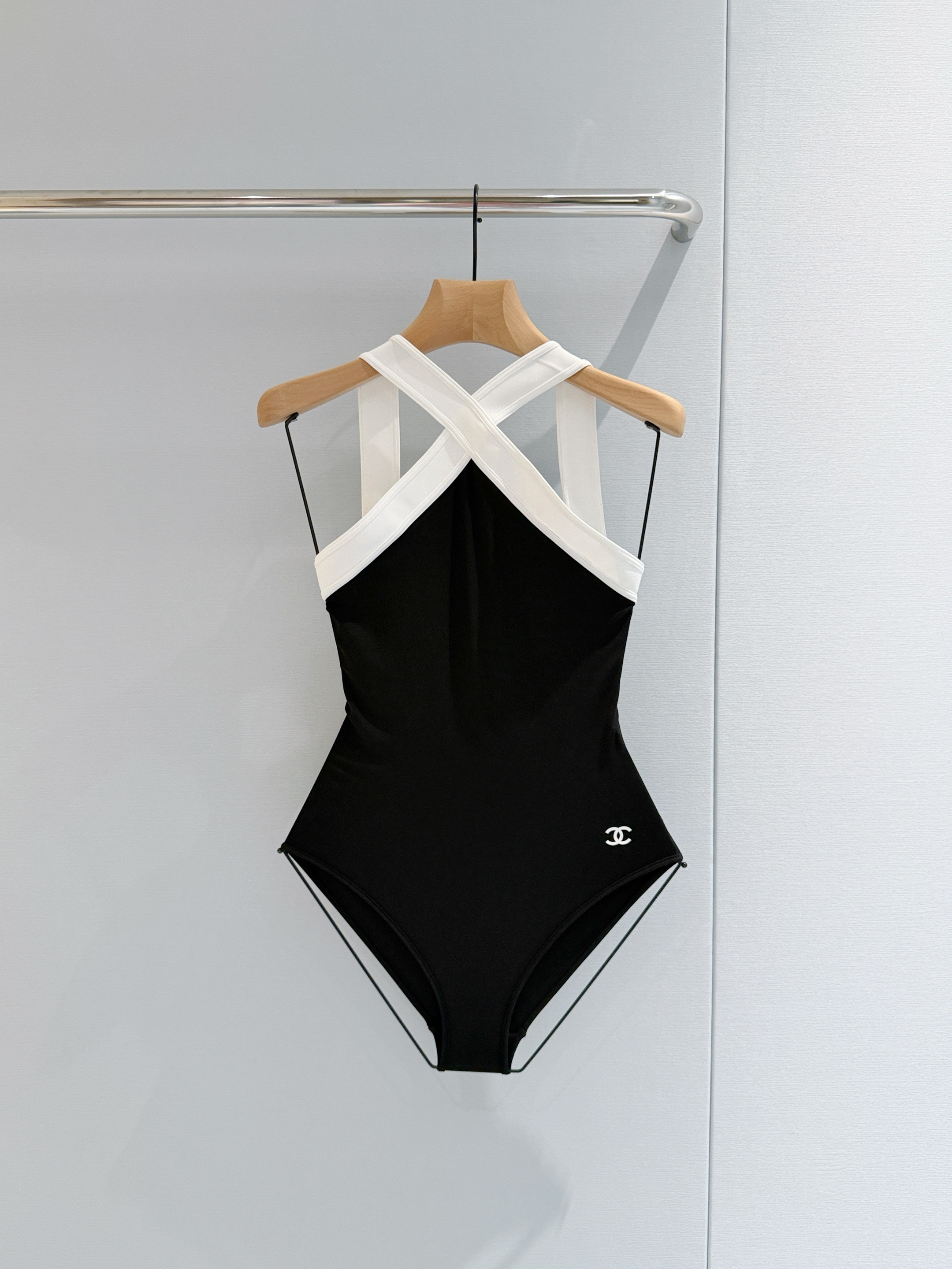 Chanel One Piece Swimsuit Black White #386416