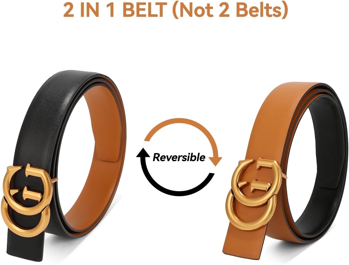 Mens & Womens Reversible Leather Belt with Gold Buckle for Dress Casual and Jeans, width 1.3,One Reverse for 2 Colors