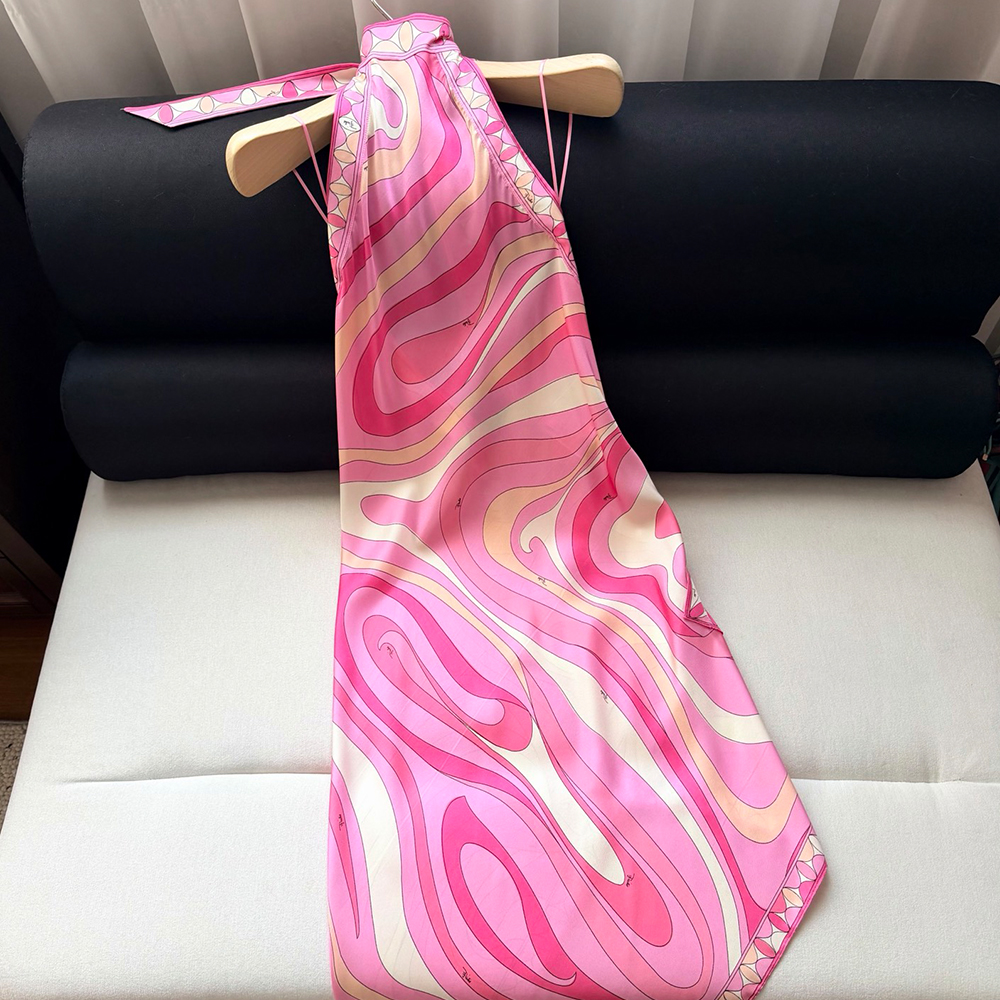 PUCCI Halterneck Printed Silk-Twill Midi Dress in Pink #379314