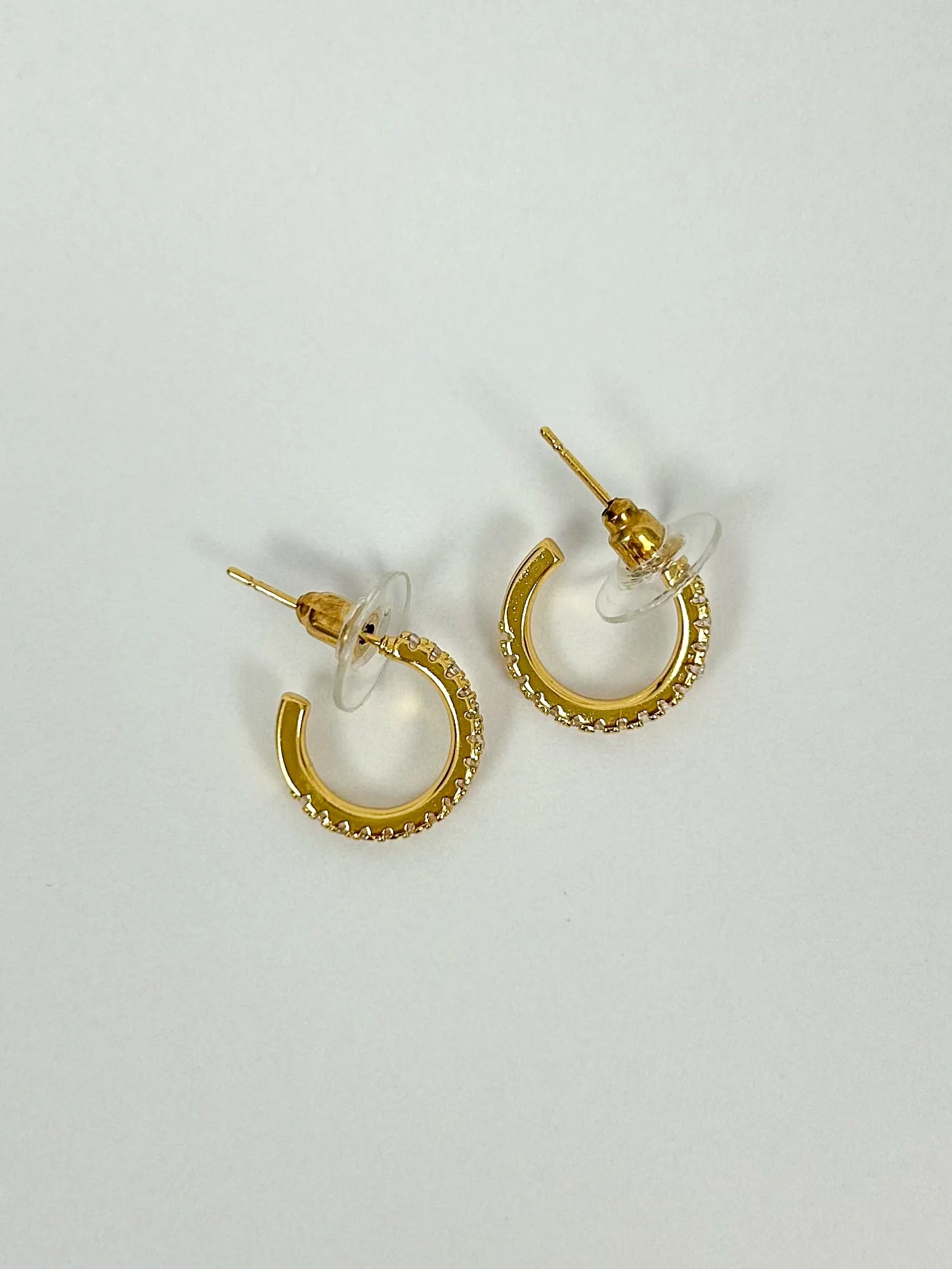 Thin Diamonté Half Hoop Earrings (2 Colours)