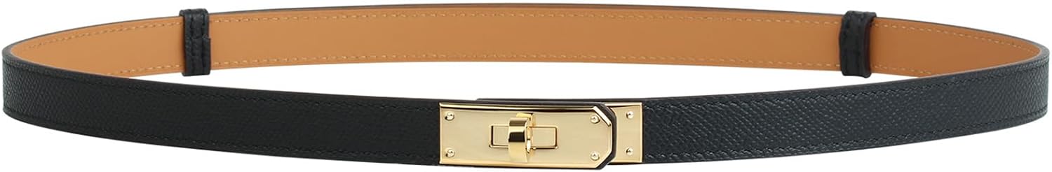 Lafillmiss Women's Skinny Leather Belt - Adjustable Alloy Turn Lock, Solid Color - Ideal for Dresses, Jeans, and Coats