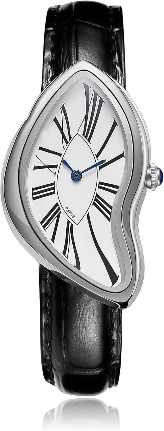 Gosasa Creative Melting Luxury Watch for Men Women Stylish Analog Quartz Wristwatch with Genuine Leather Strap, Roman Numeral Dial, Waterproof, Business Casual Dress Watch