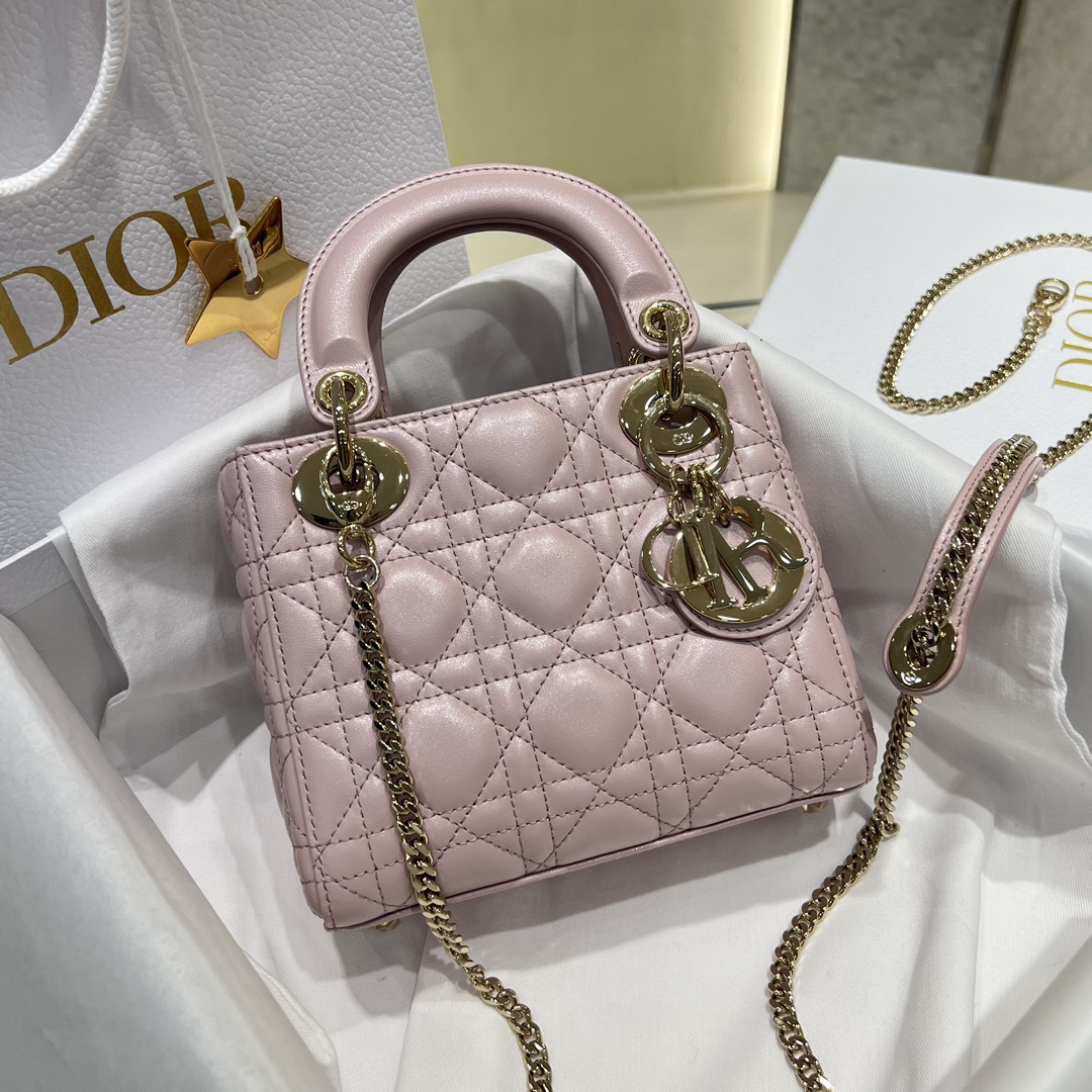 [TOP] Christian Dior Lady Dior Bag Lambskin 17x15x7cm - Pearl Pink