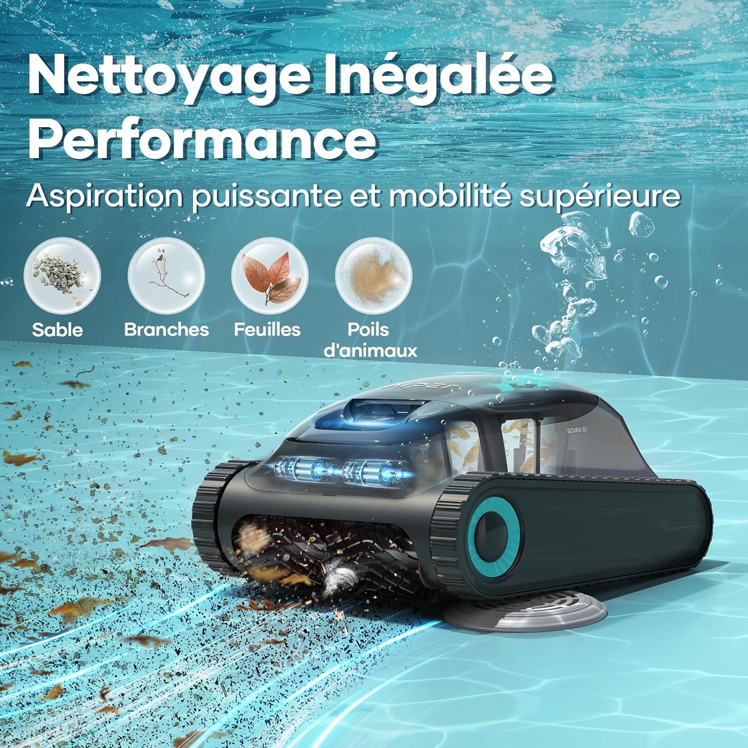 AIPER Scuba S1 Robot Pool Floor and Walls, Water Line, Cordless Pool Vacuum, 4 Modes, 150Min Battery Life, Climbing Walls, Intelligent Navigation 2.0, Ideal for In-Ground Pools 150㎡