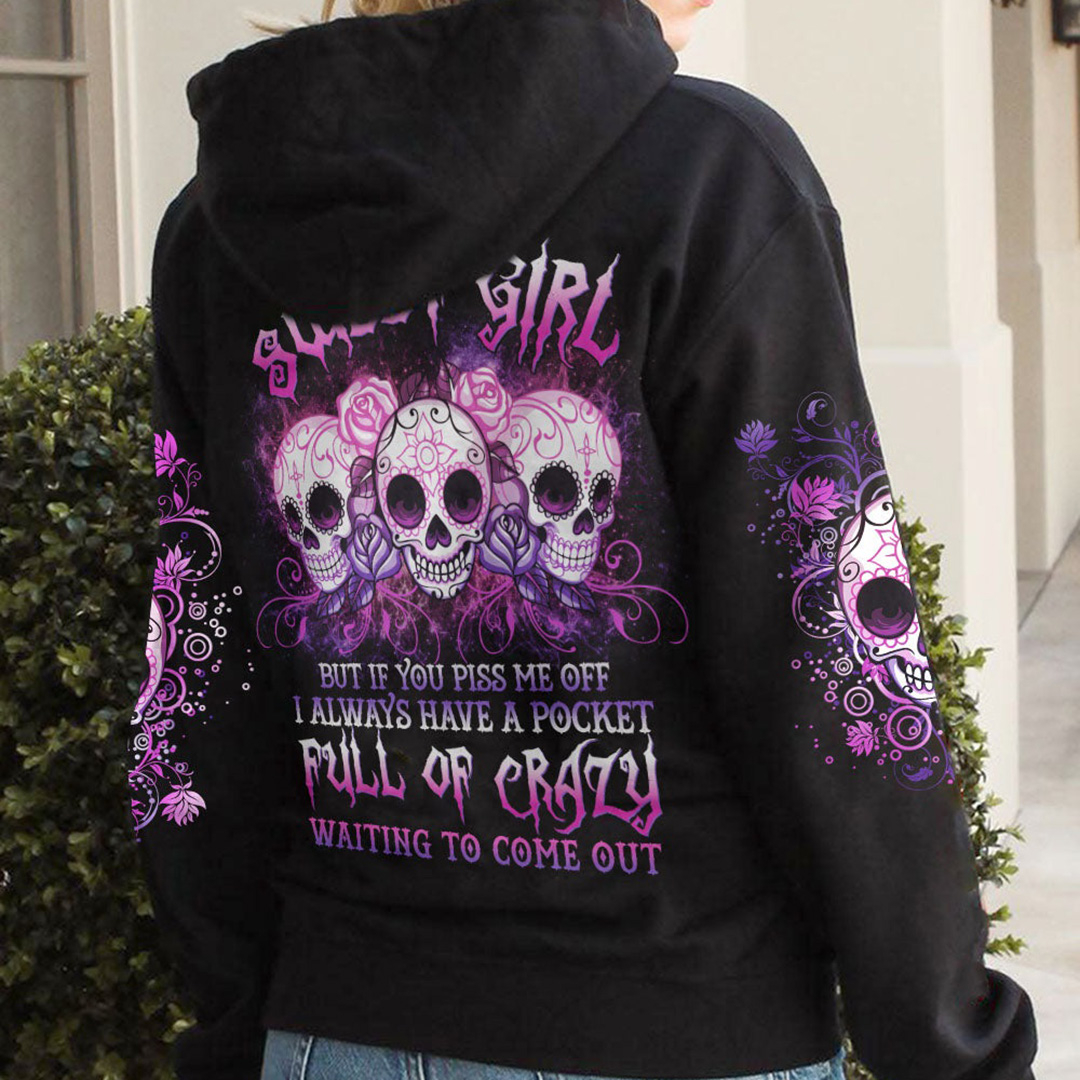 I AM A SWEET GIRL SUGAR SKULL PRINTED Women's Hoodie
