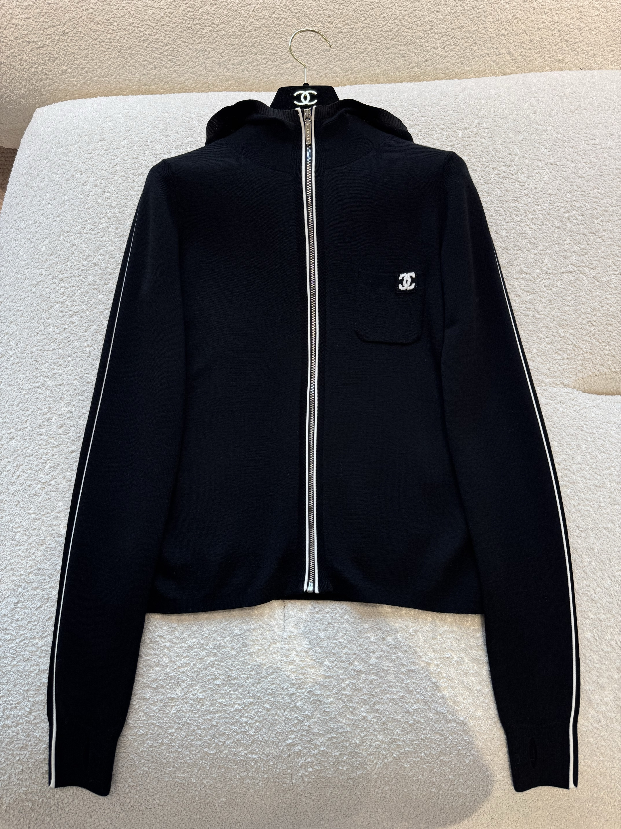 Chanel 25N CC Ski Knitted Hooded Cardigan #383999