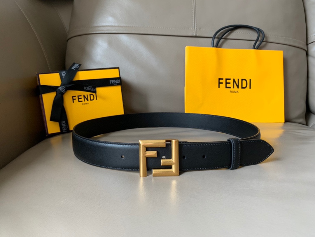 [TOP] FENDI Belt Calfskin 3.4cm - Black - 711 Luxury