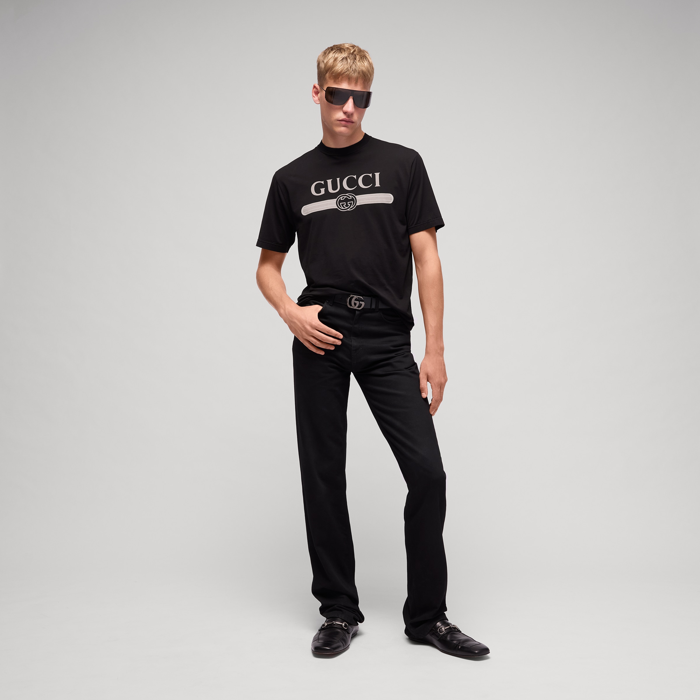 Gucci black Clothing GUCCI Cotton jersey T-shirt with print in black #396570 View 2 | Nigo Office