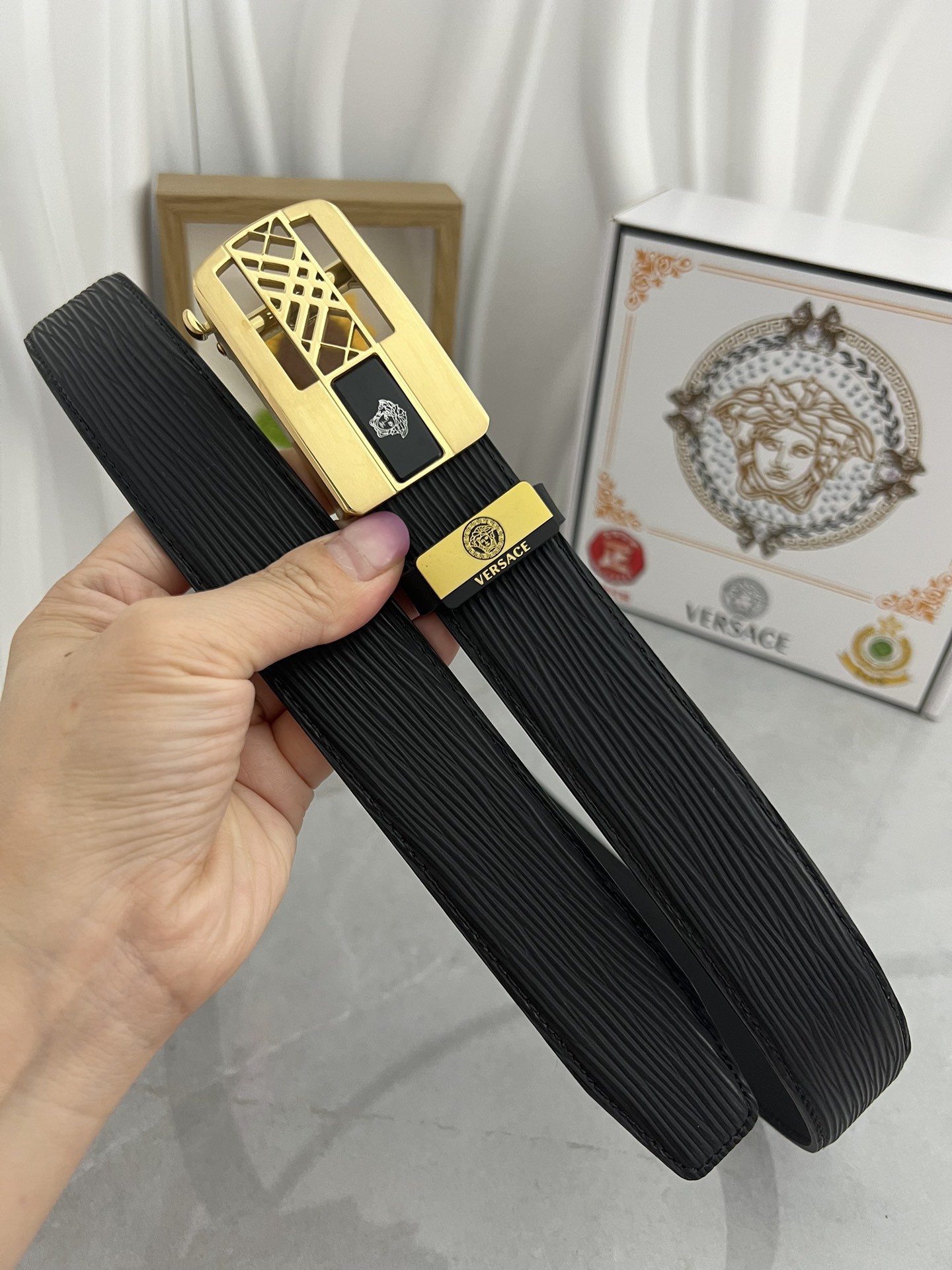 [TOP] VERSACE Men's Belt 3.5 cm - Black - 711 Luxury