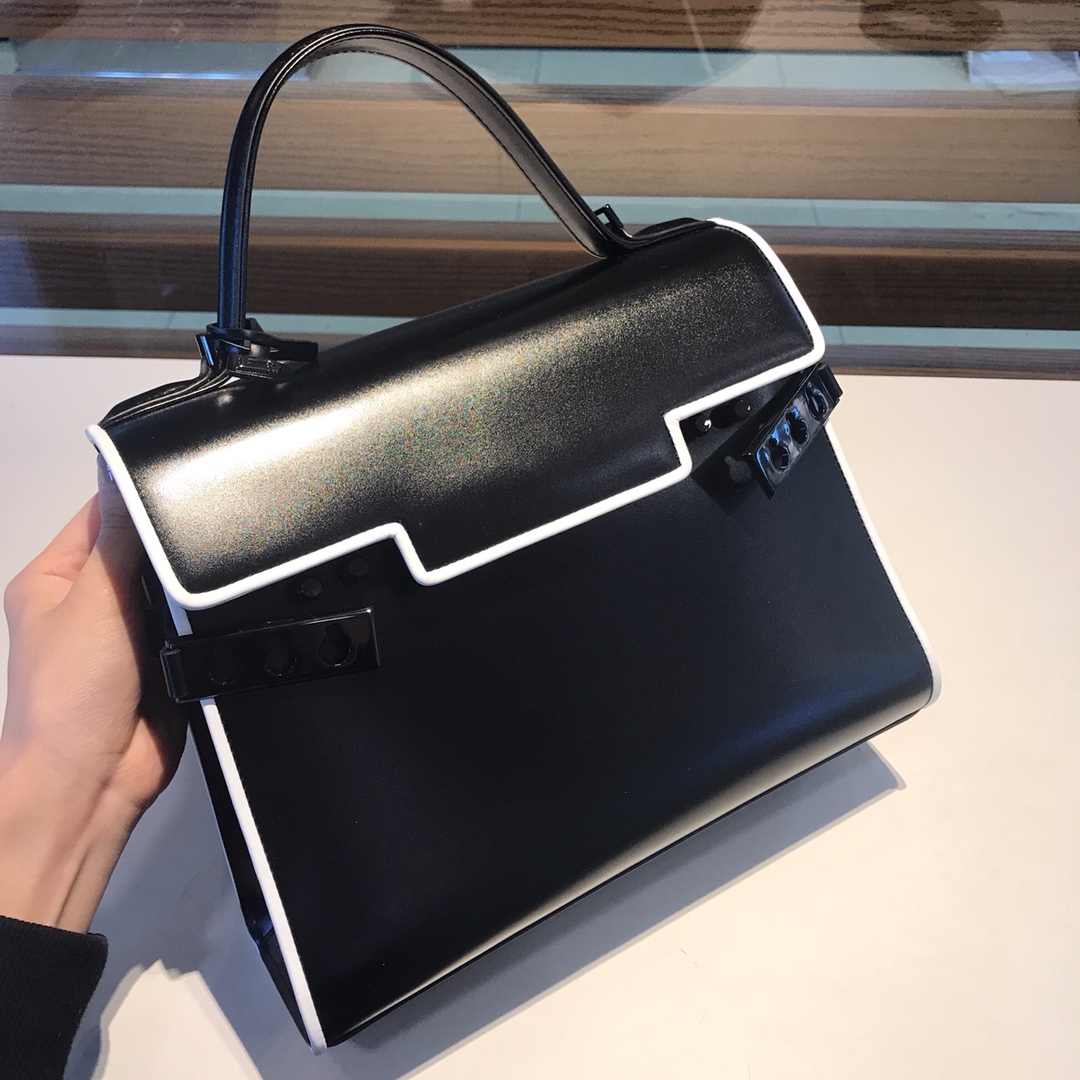 [TOP] Delvaux illusion Bag Box Leather 28x21x11cm - Black - 711 Luxury