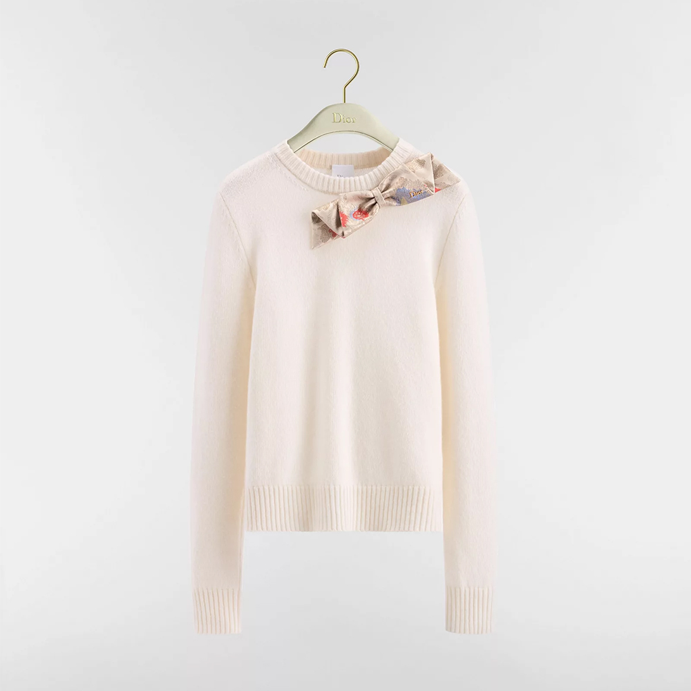 Dior multicolor Clothing DIOR Sweater with Bow Ecru Wool and Cashmere Jersey Knit with Multicolor Dior Byzance Garden Metalli