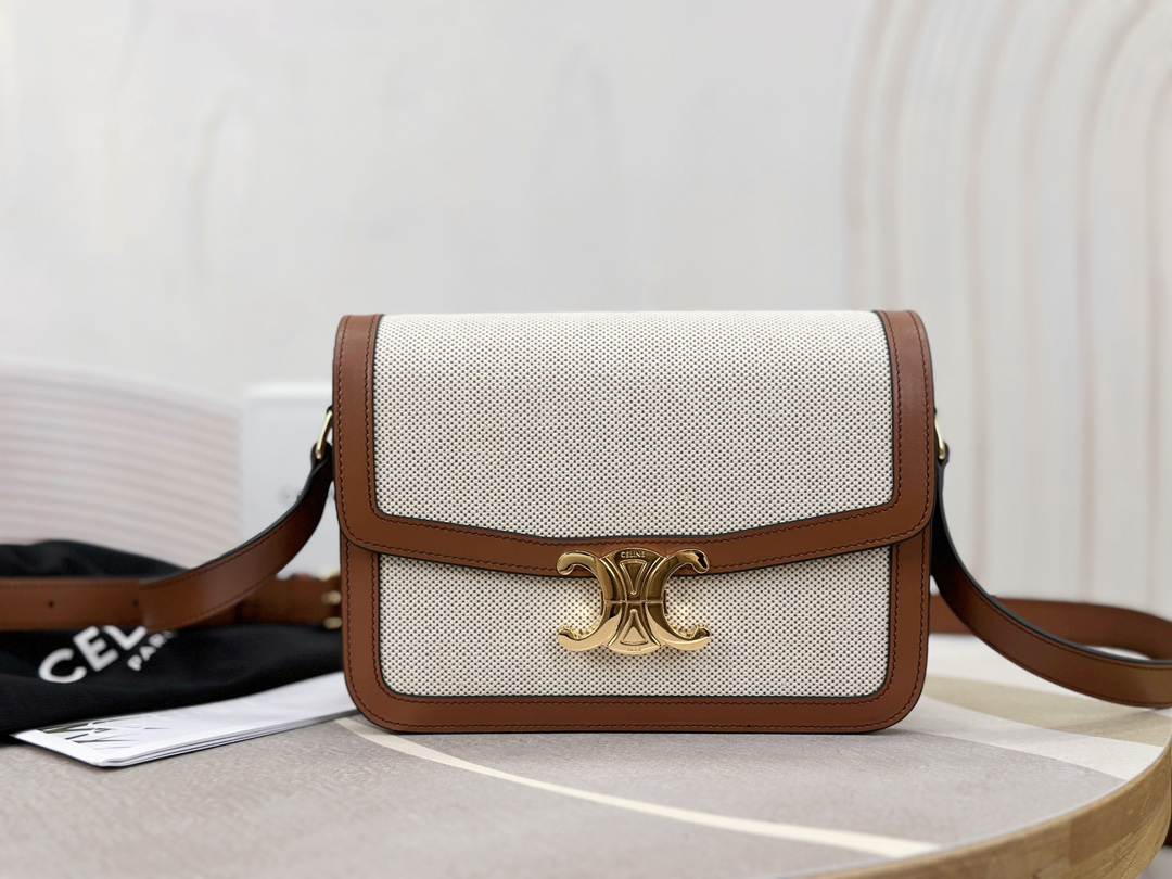 [TOP] CELINE Triomphe Bag Canvas/Cowhide 22.5x16.5x7.5cm - White - 711 Luxury
