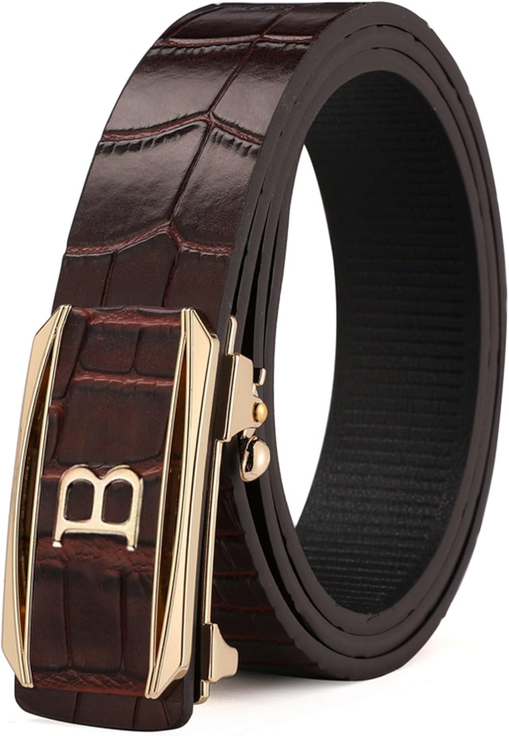 GOTOANT Men's Belt Leather Click Groove Belt Crocodile Designer Dress Casual