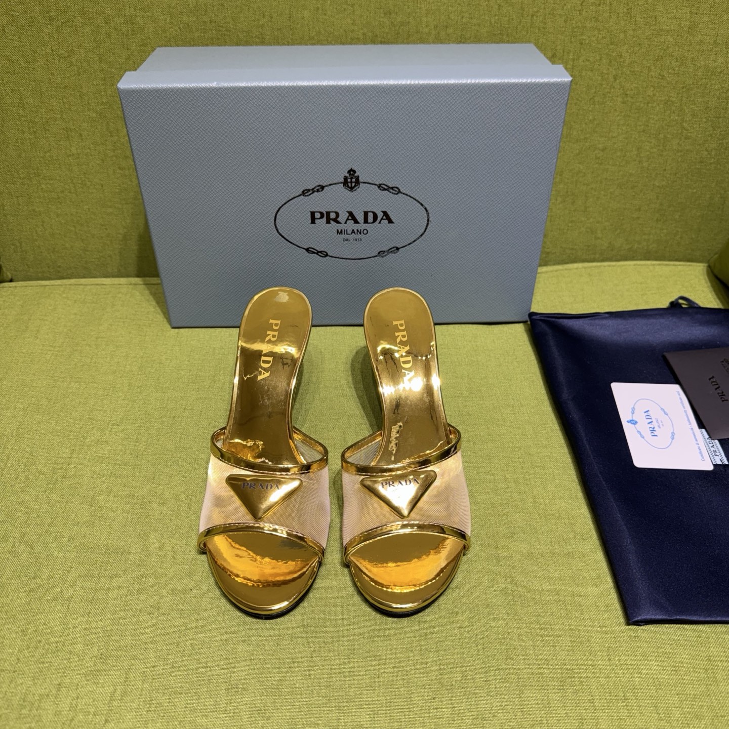 [TOP] PRADA 7.5cm High Heel Slippers - Gold - 711 Luxury