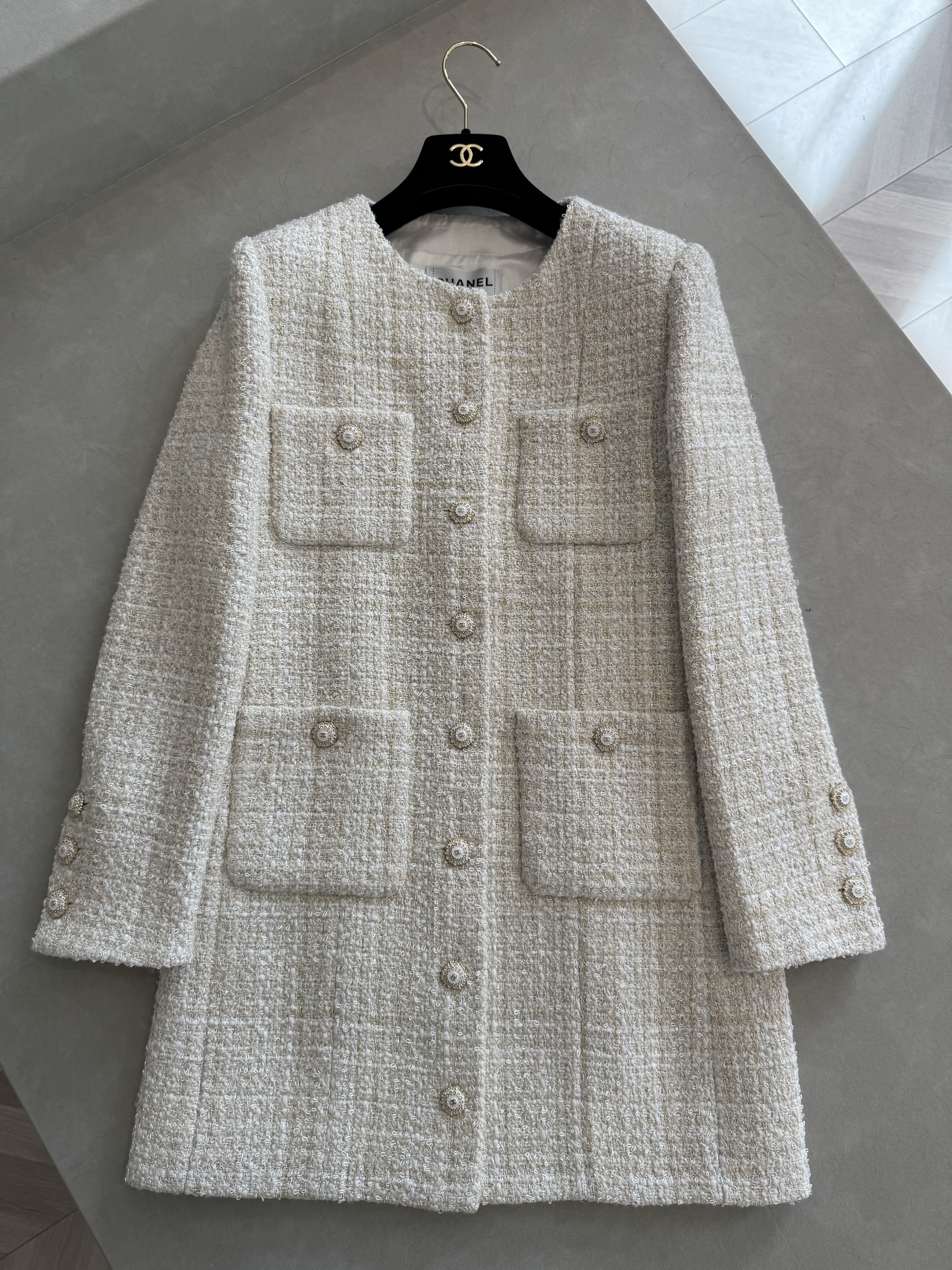 CHANEL Short dress Cotton Tweed Ecru #381530