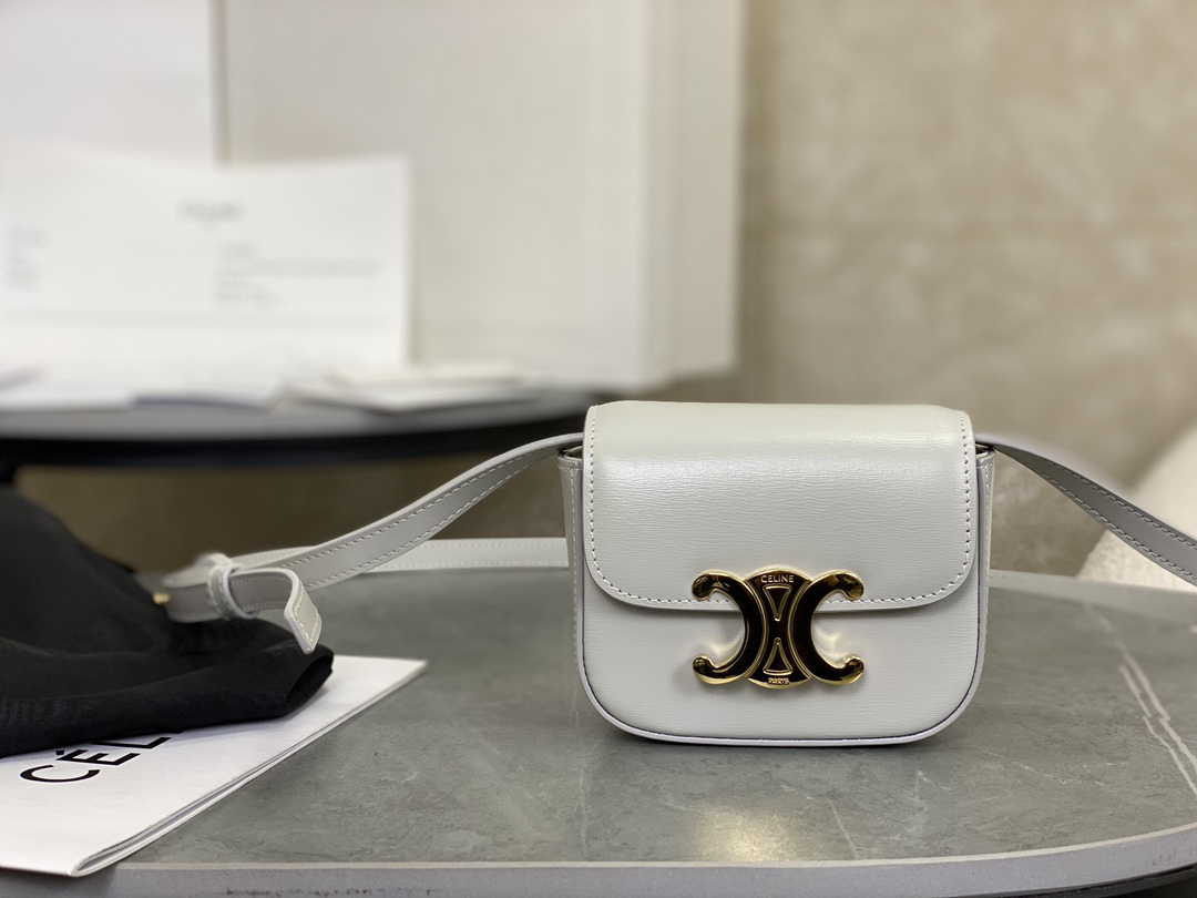 [TOP] CELINE Triomphe Mini Bag Cowhide 11x8x4cm - White - 711 Luxury