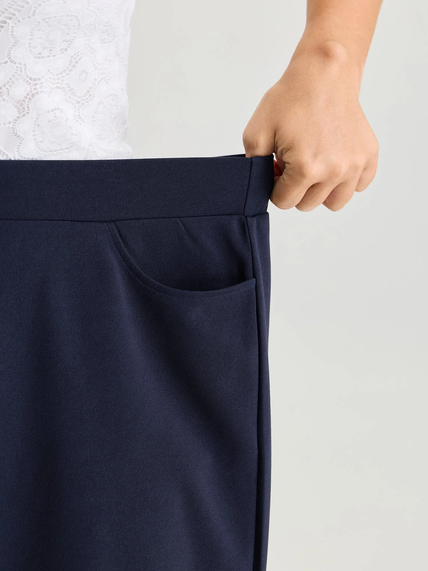 Cut-Out Embroidered Hem Plain Pants
