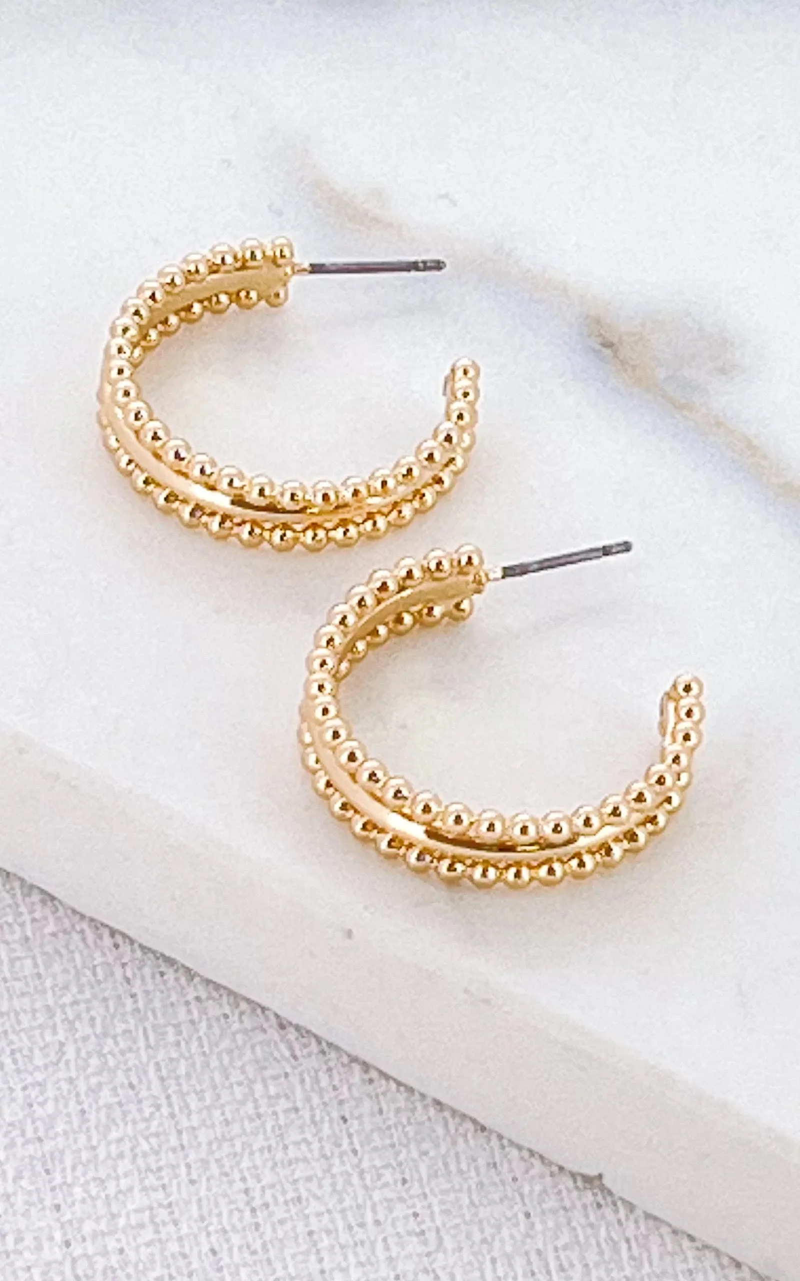 Gold Beaded Hoop Earrings