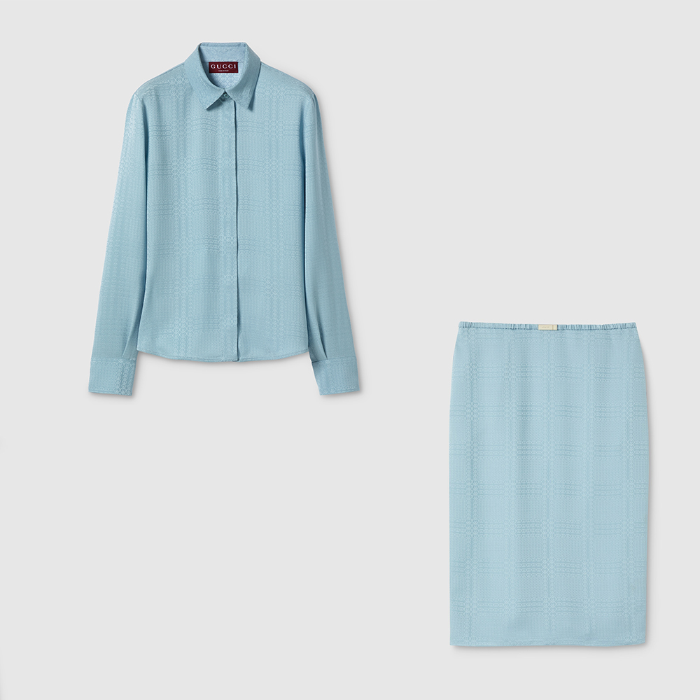 Gucci blue Clothing GUCCI Interlocking G Silk Jacquard Shirt in Light Blue | Nigo Office