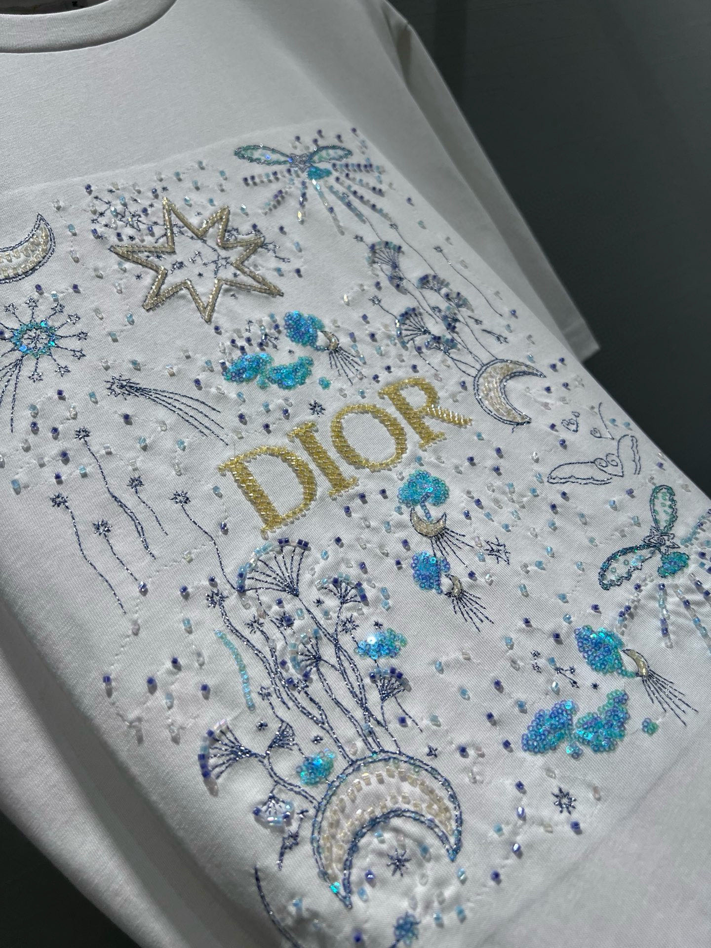 [TOP] Christian Dior Short-Sleeve T-Shirt with Starry Night Pattern - White