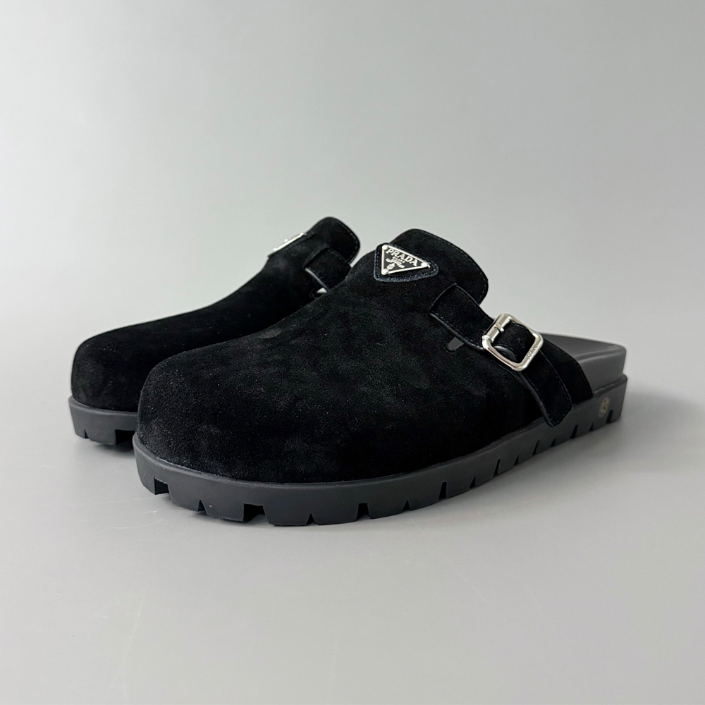 Prada Shoes Prada Triangle Calfskin Toe Slippers #389786 | Nigo Office
