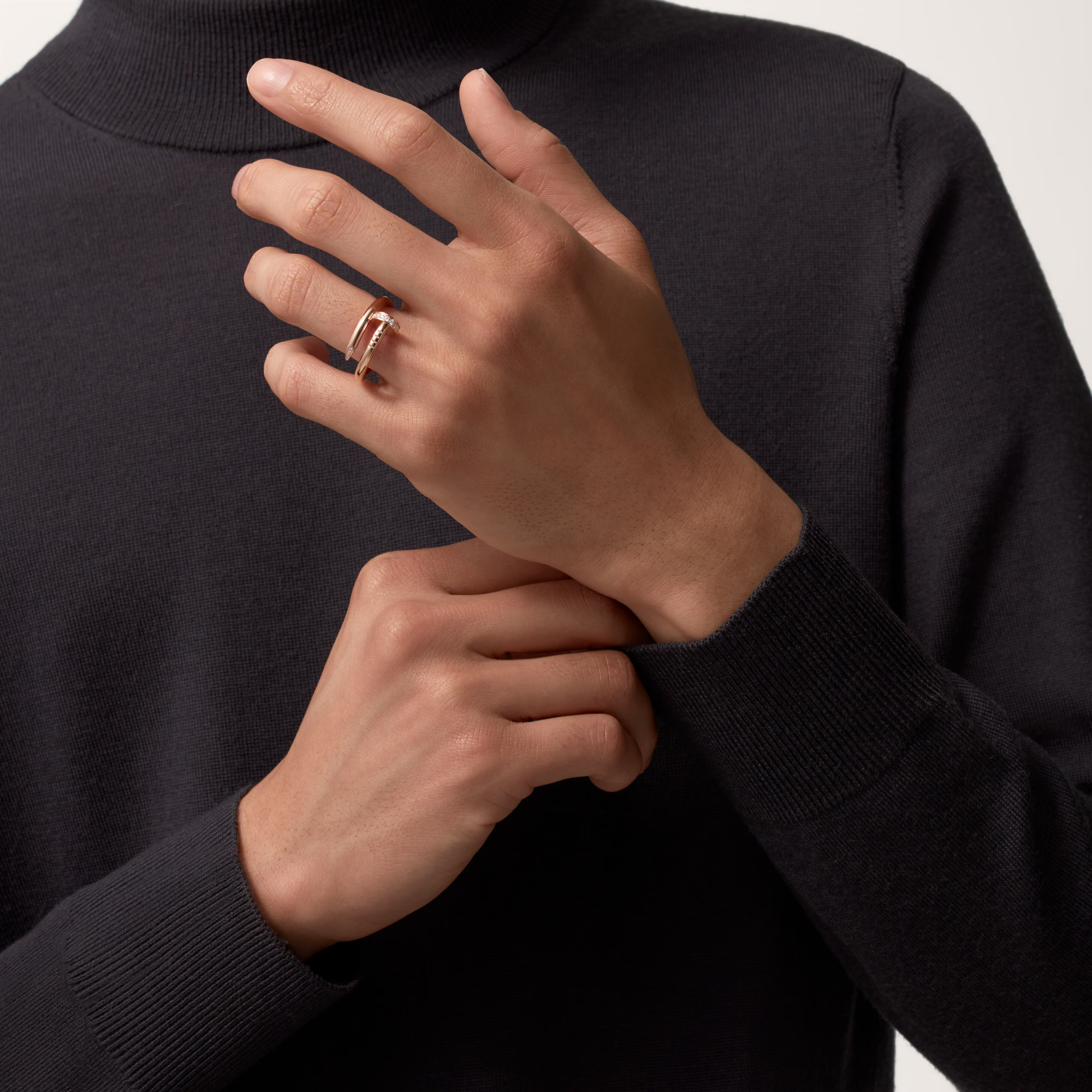 Carty Nails Solo Trace Ring ,Rose Gold, Moissanite,Large Model