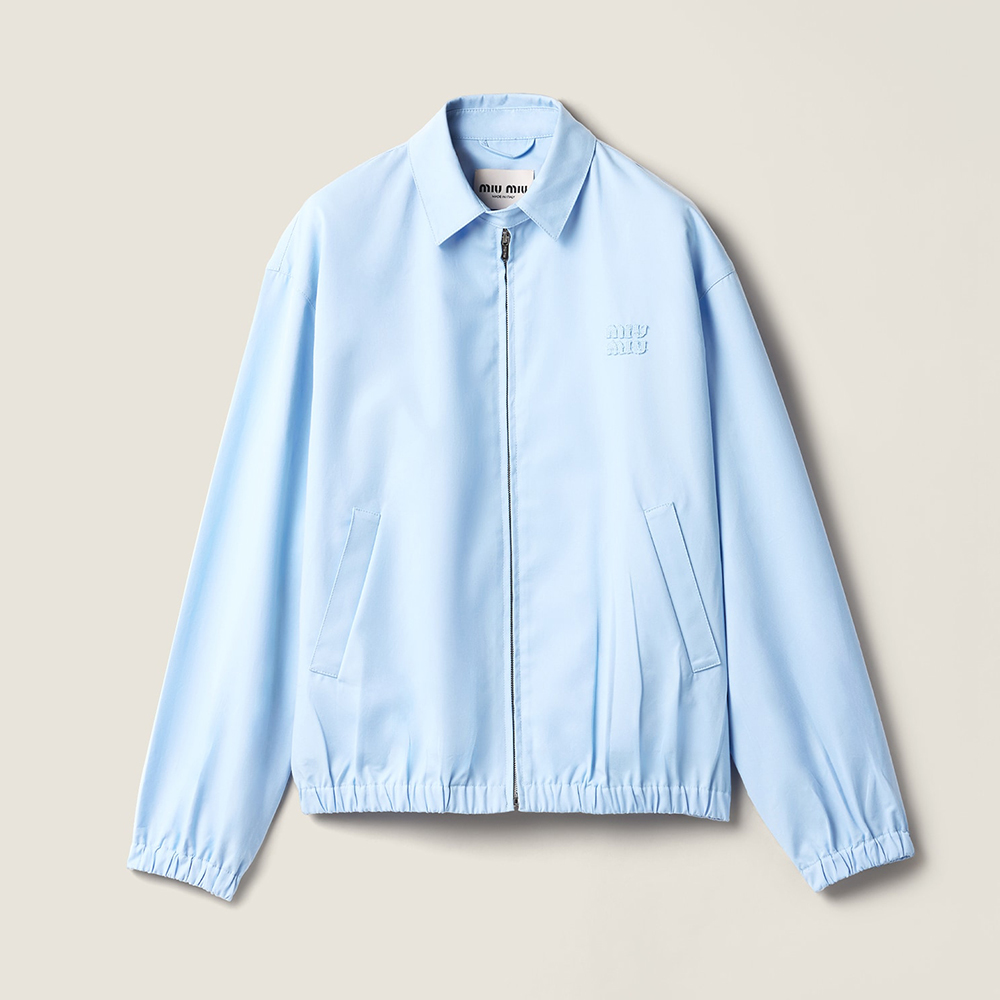 Designer blue Clothing MiuMiu Sapphire Blue Poplin Blouson Jacket #378655 | Nigo Office
