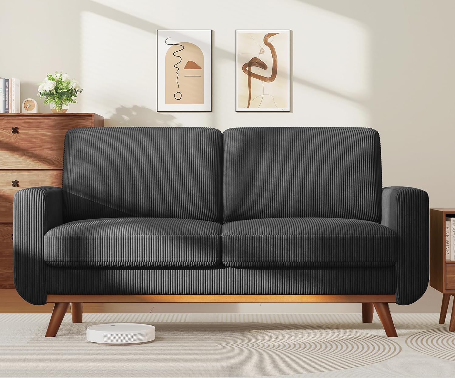 Vesgantti 172cm Loveseat Sofa Green, Comfy Corduroy Couch with Spring Cushion, 2 Seater Sofa with Solid Wood, Sofa Couch with Deep Seat, Sofa for Bedroom, Loveseat for Living Room, Green Office Couch